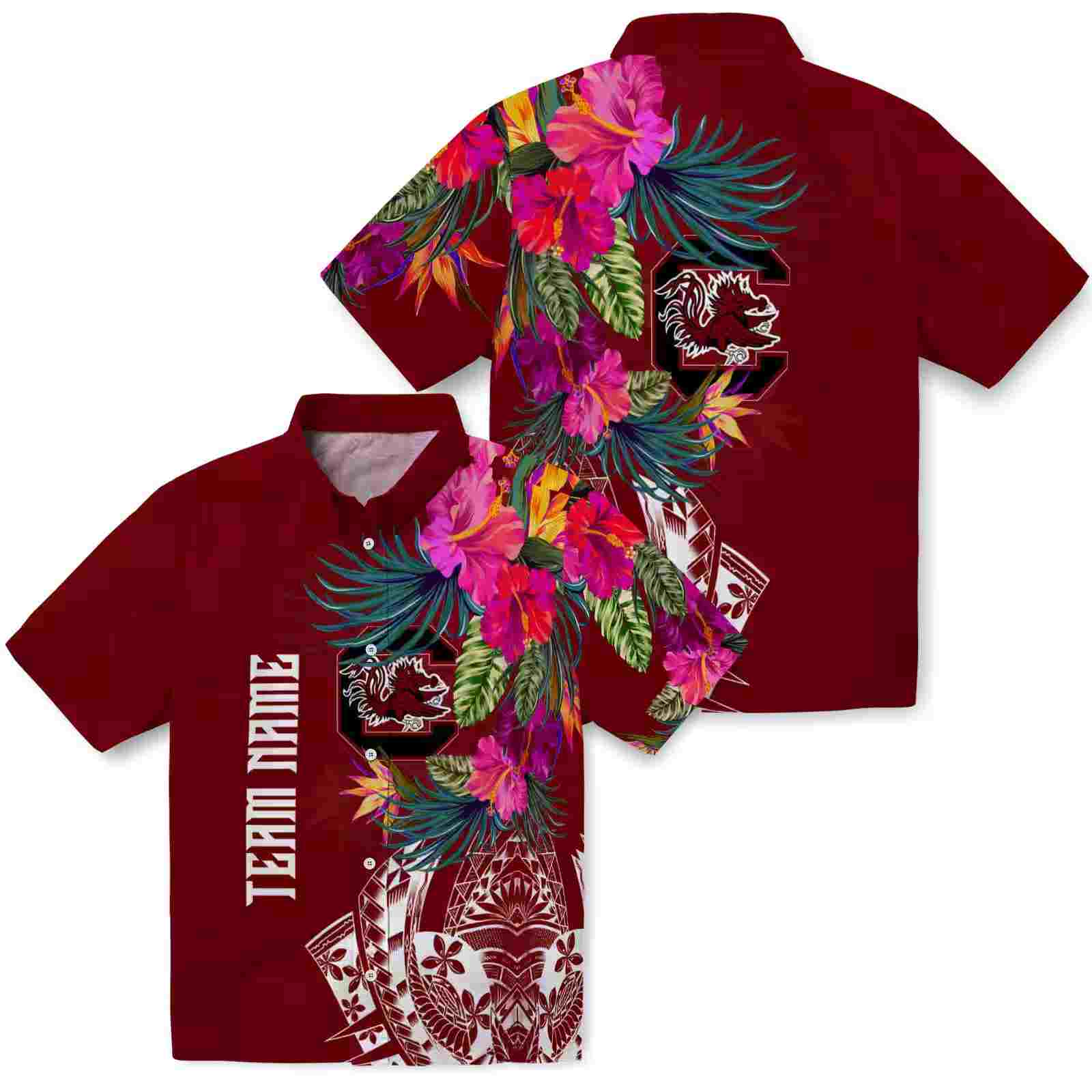 south carolina gamecocks floral polynesian garnet hawaiian shirt high quality