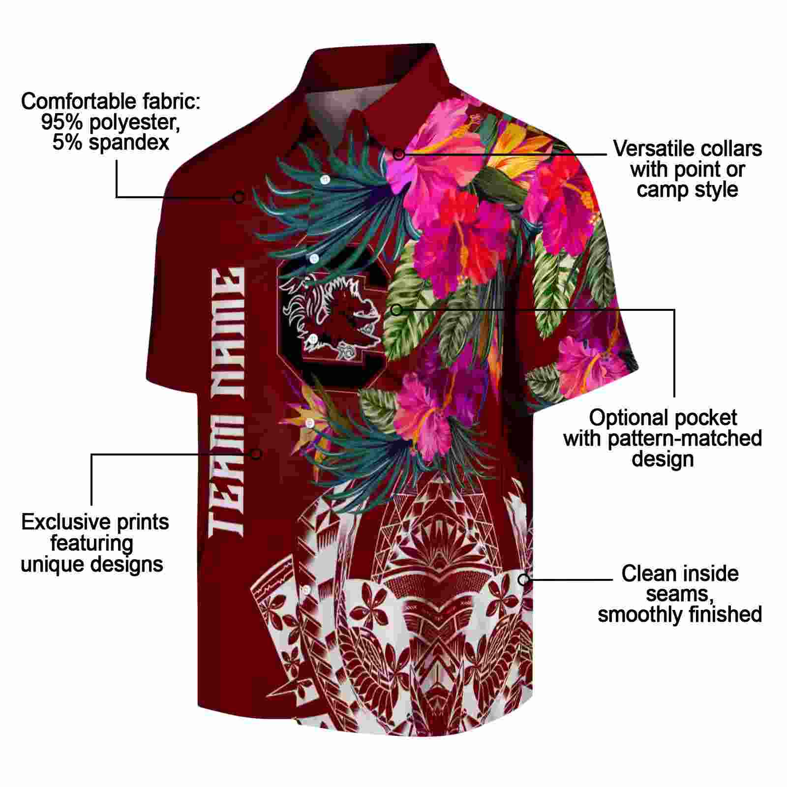 south carolina gamecocks floral polynesian garnet hawaiian shirt new arrival