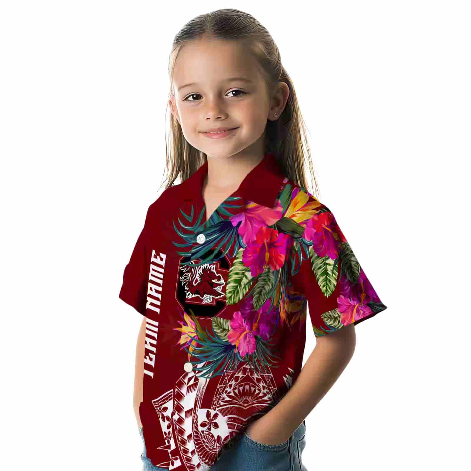 south carolina gamecocks floral polynesian garnet hawaiian shirt premium grade