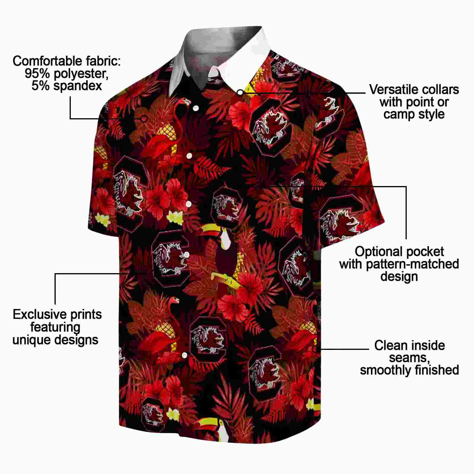 south carolina gamecocks floral toucan garnet red hawaiian shirt new arrival