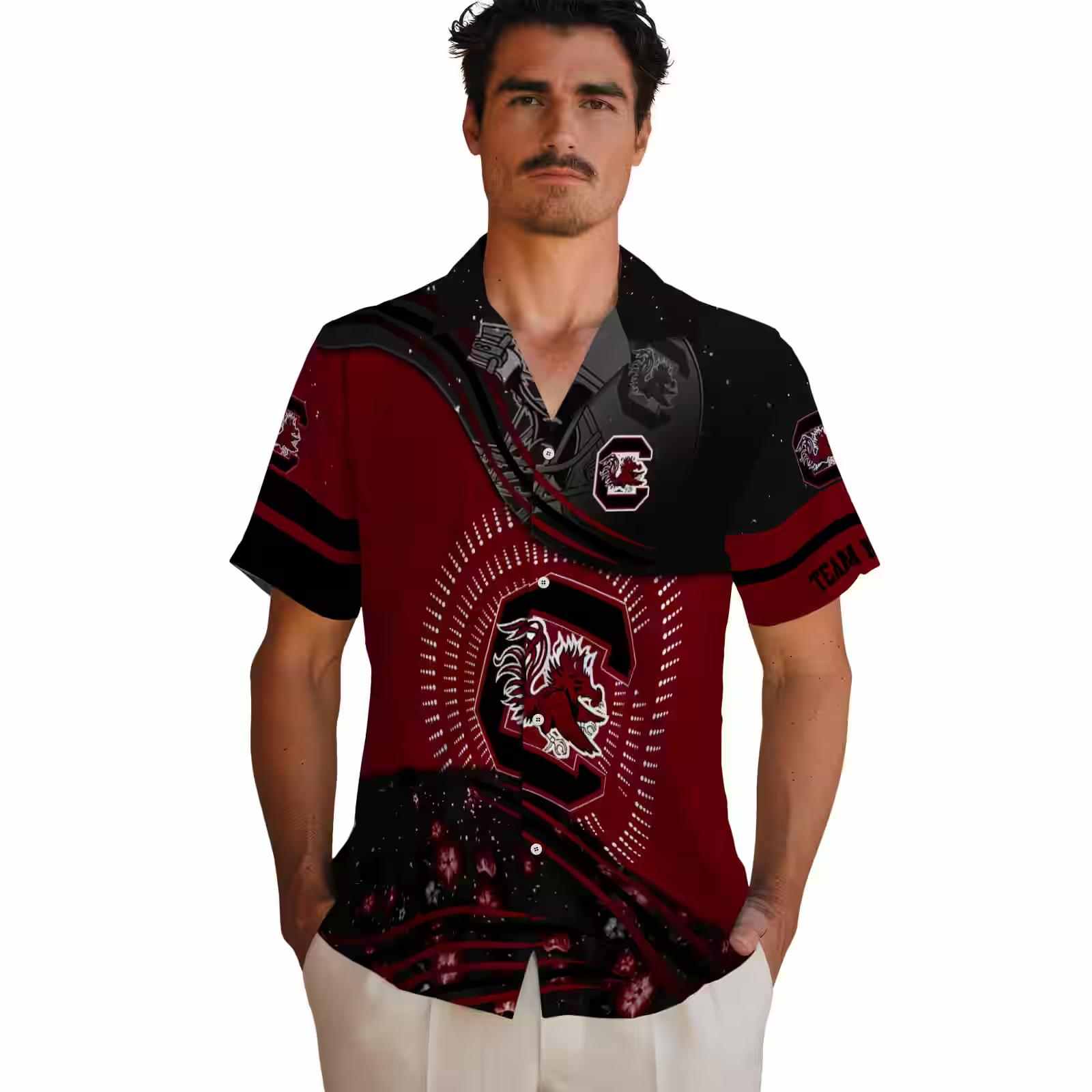 south carolina gamecocks football wave garnet black hawaiian shirt fashion forward