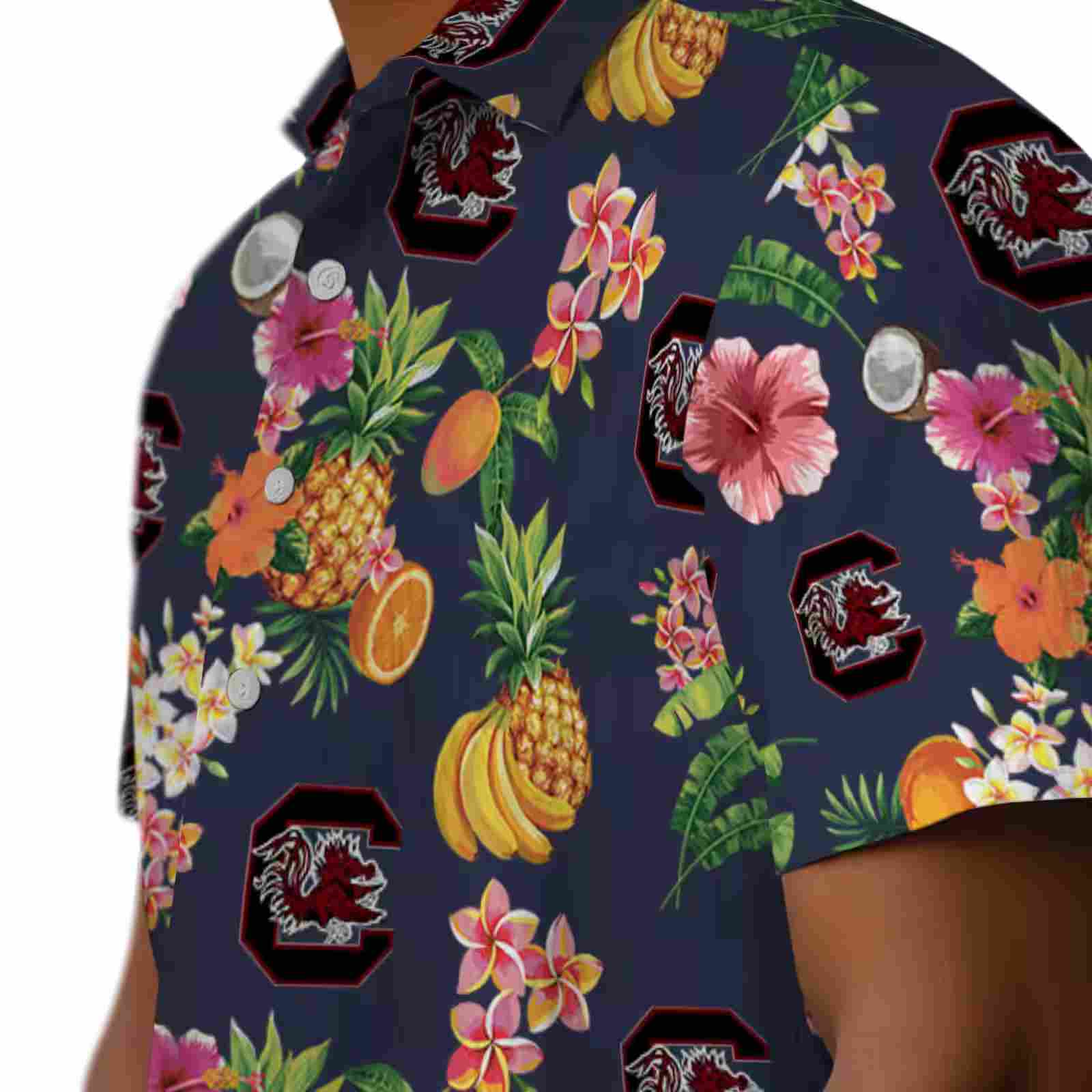 south carolina gamecocks hibiscus and fruit navy blue hawaiian shirt trendy