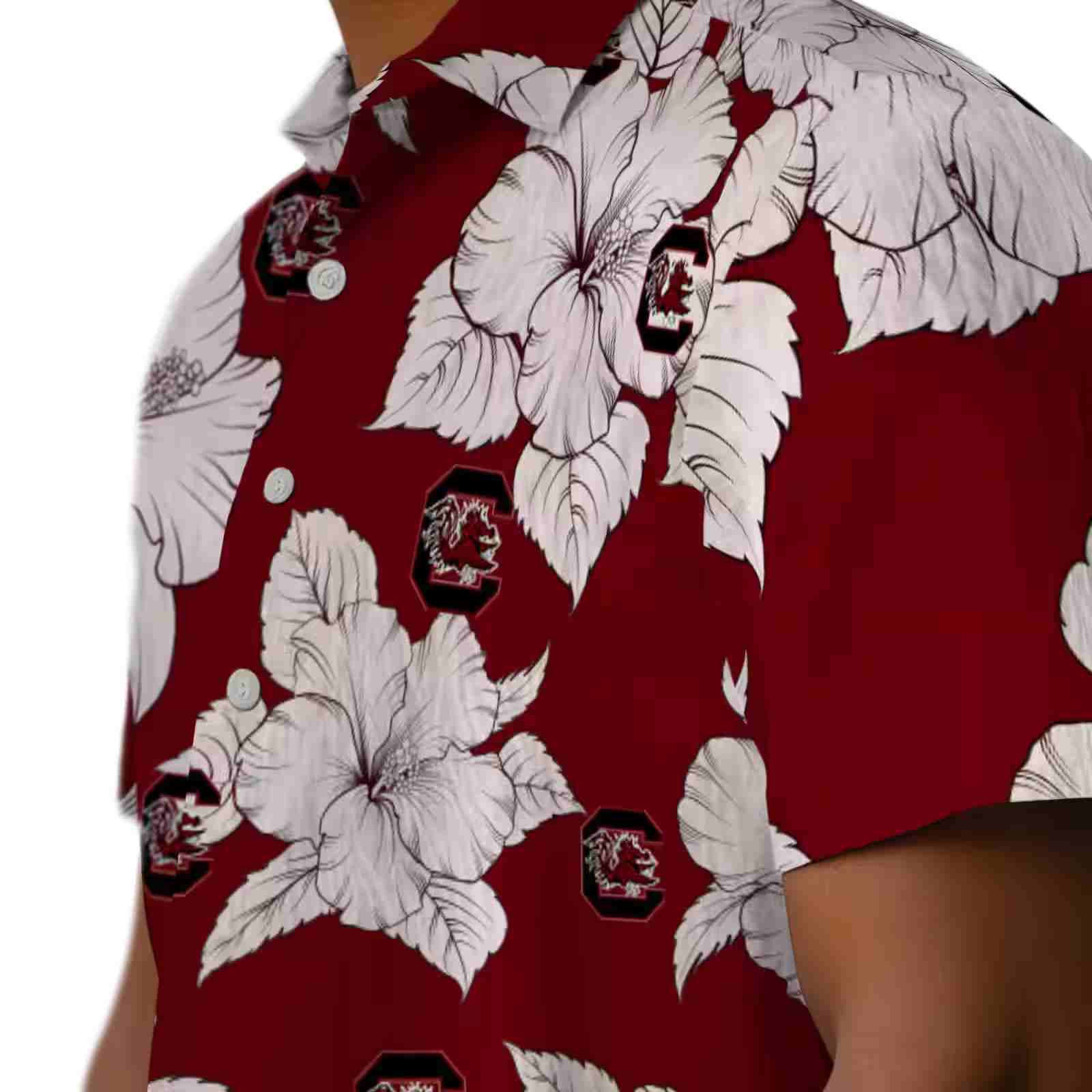 south carolina gamecocks hibiscus blooms garnet white hawaiian shirt trendy