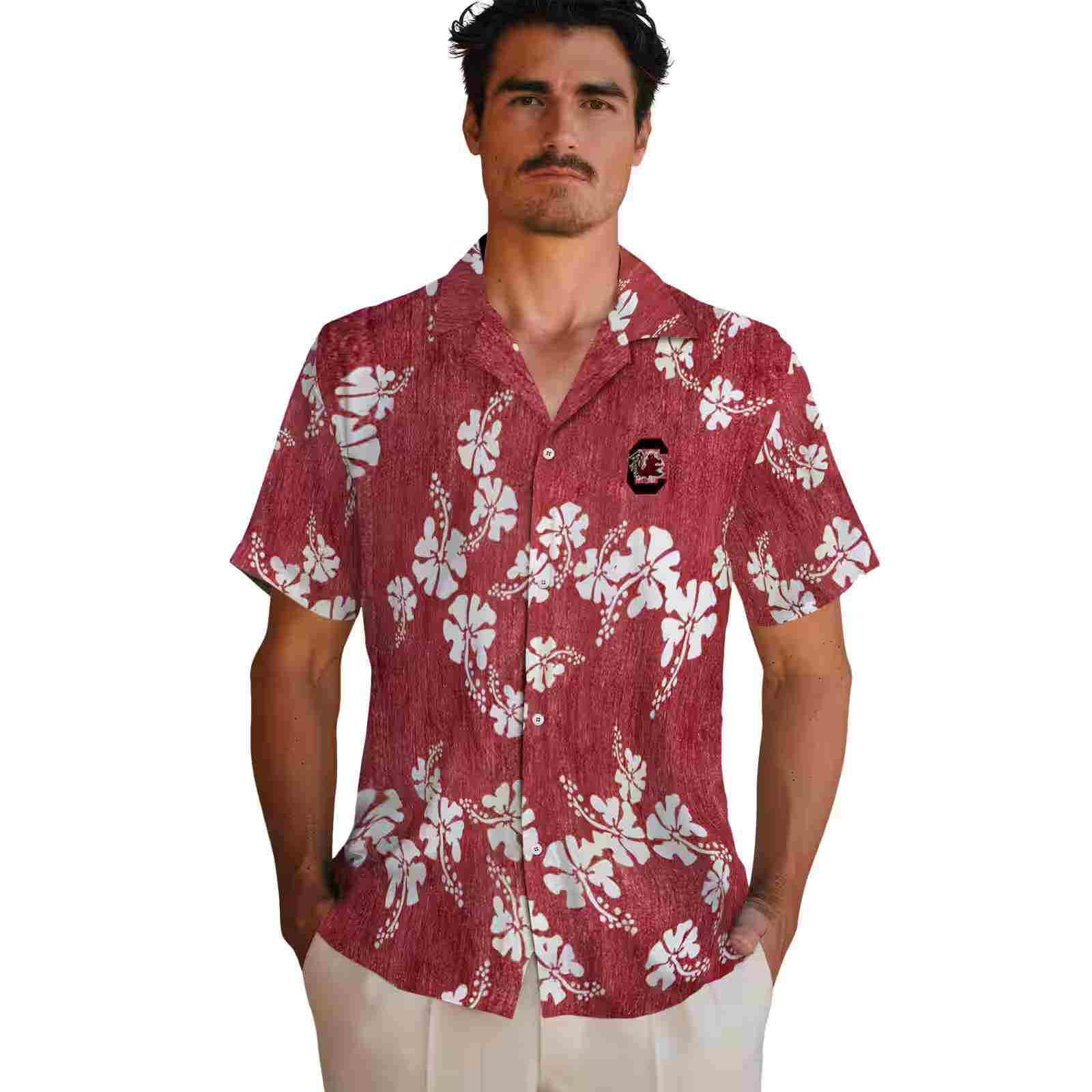 south carolina gamecocks hibiscus clusters garnet hawaiian shirt fashion forward