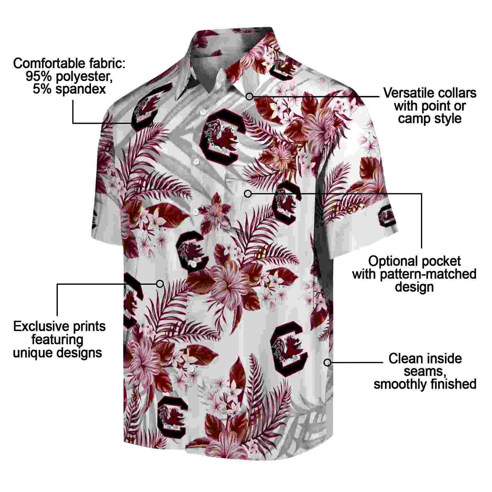 south carolina gamecocks hibiscus palm leaves garnet white hawaiian shirt new arrival