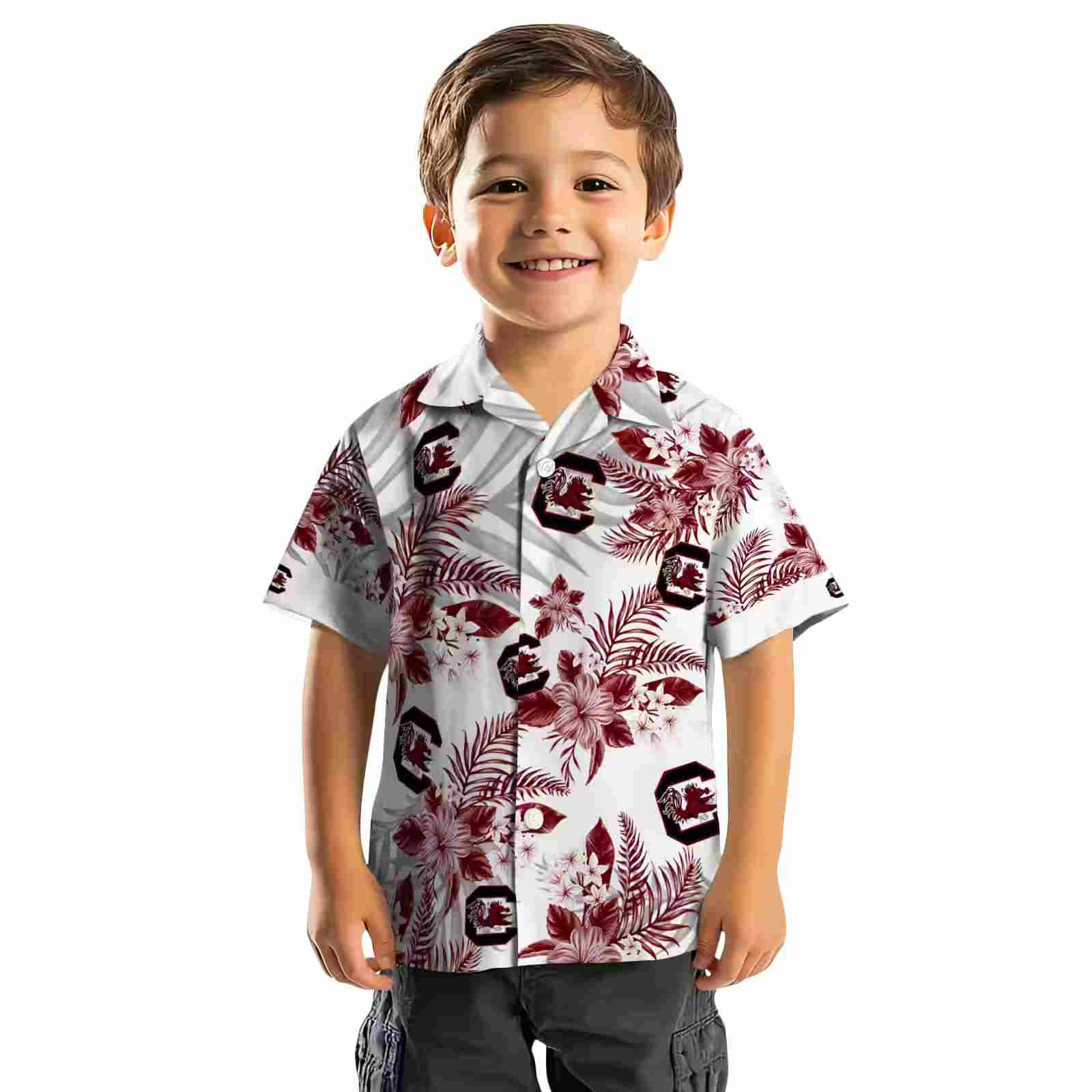 south carolina gamecocks hibiscus palm leaves garnet white hawaiian shirt top rated