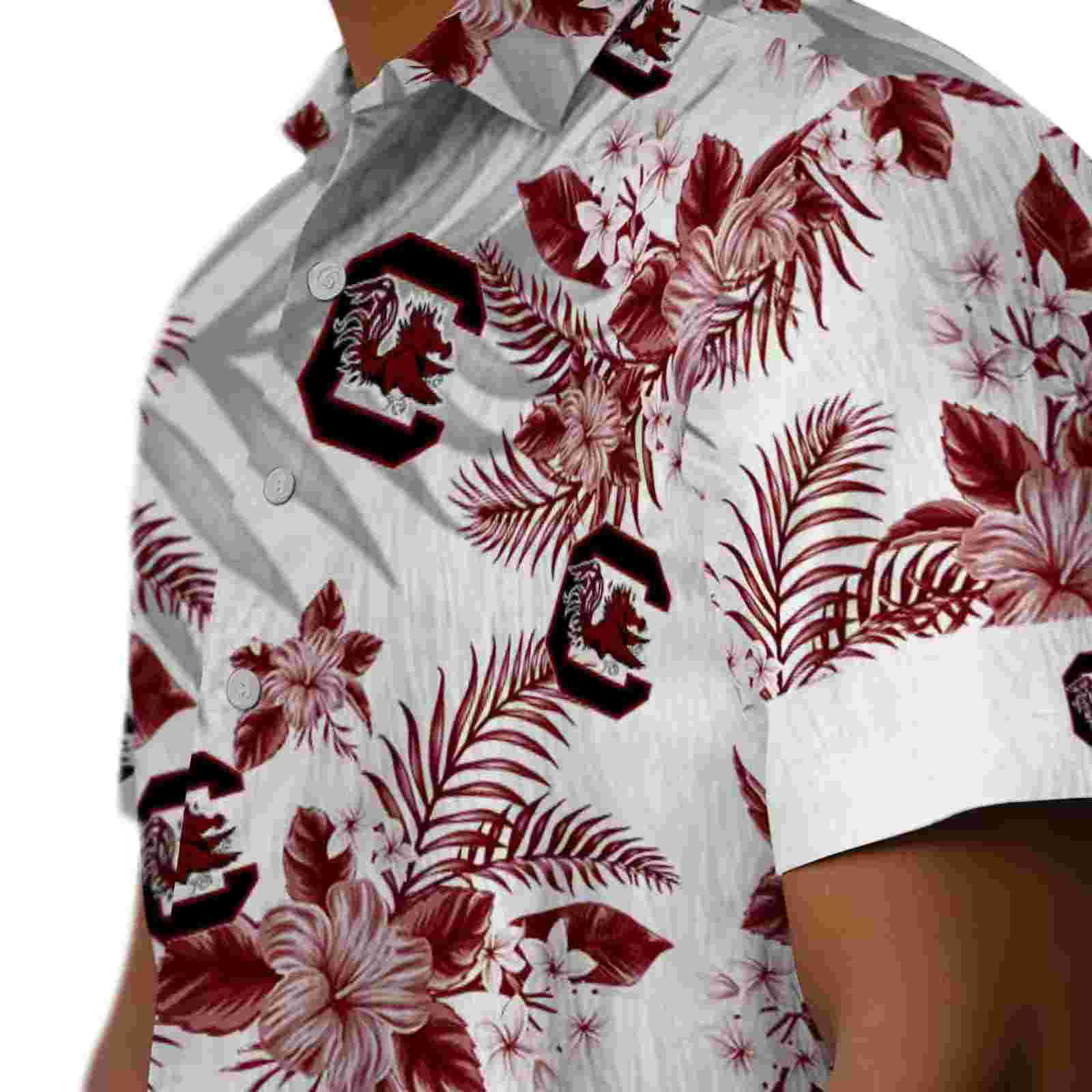 south carolina gamecocks hibiscus palm leaves garnet white hawaiian shirt trendy