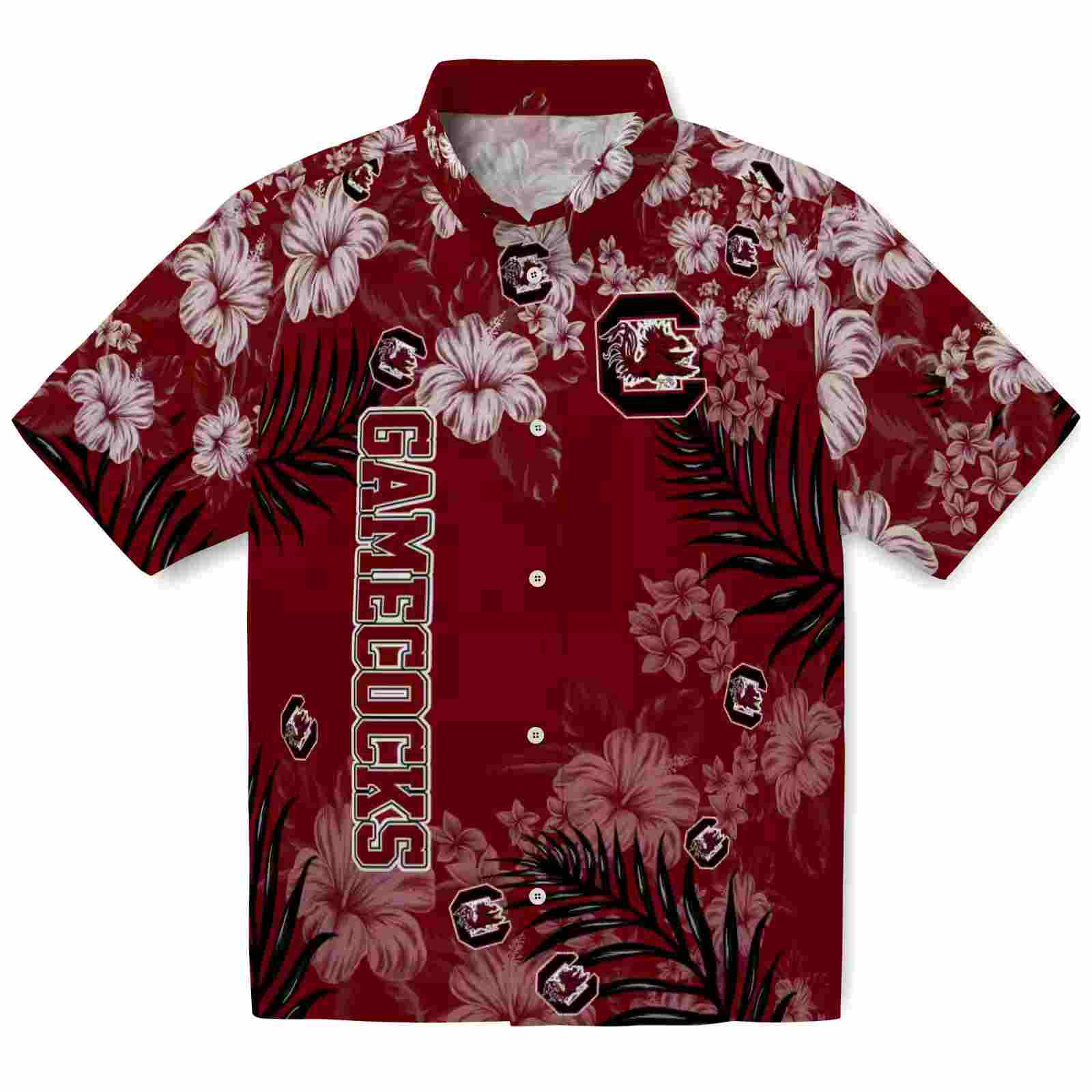 South Carolina Gamecocks Hibiscus Print Garnet Hawaiian Shirt