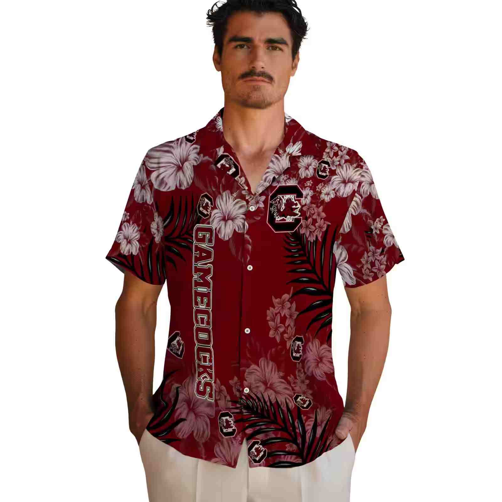 south carolina gamecocks hibiscus print garnet hawaiian shirt fashion forward