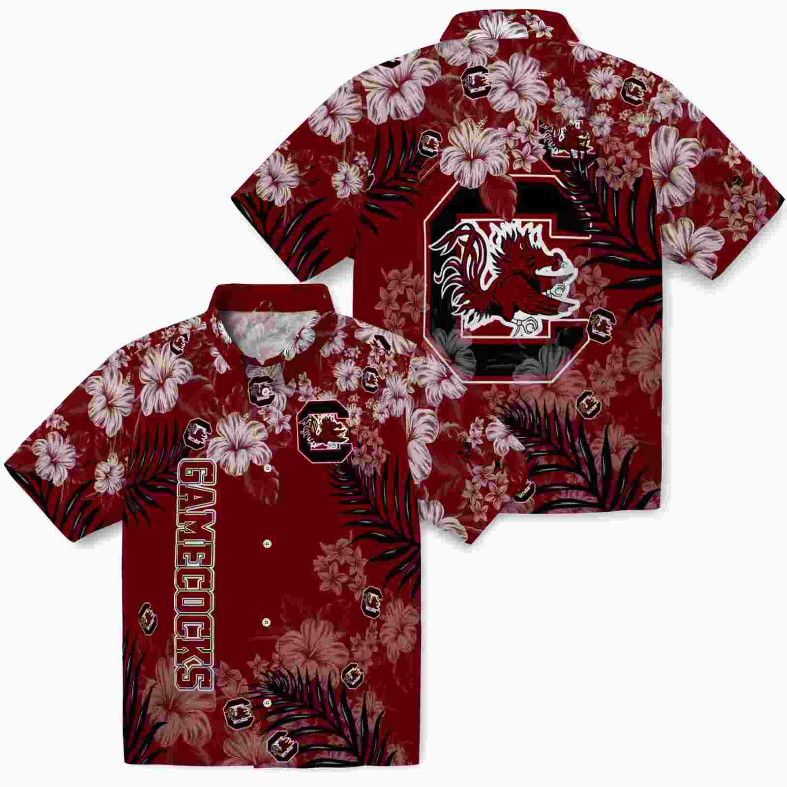 south carolina gamecocks hibiscus print garnet hawaiian shirt high quality