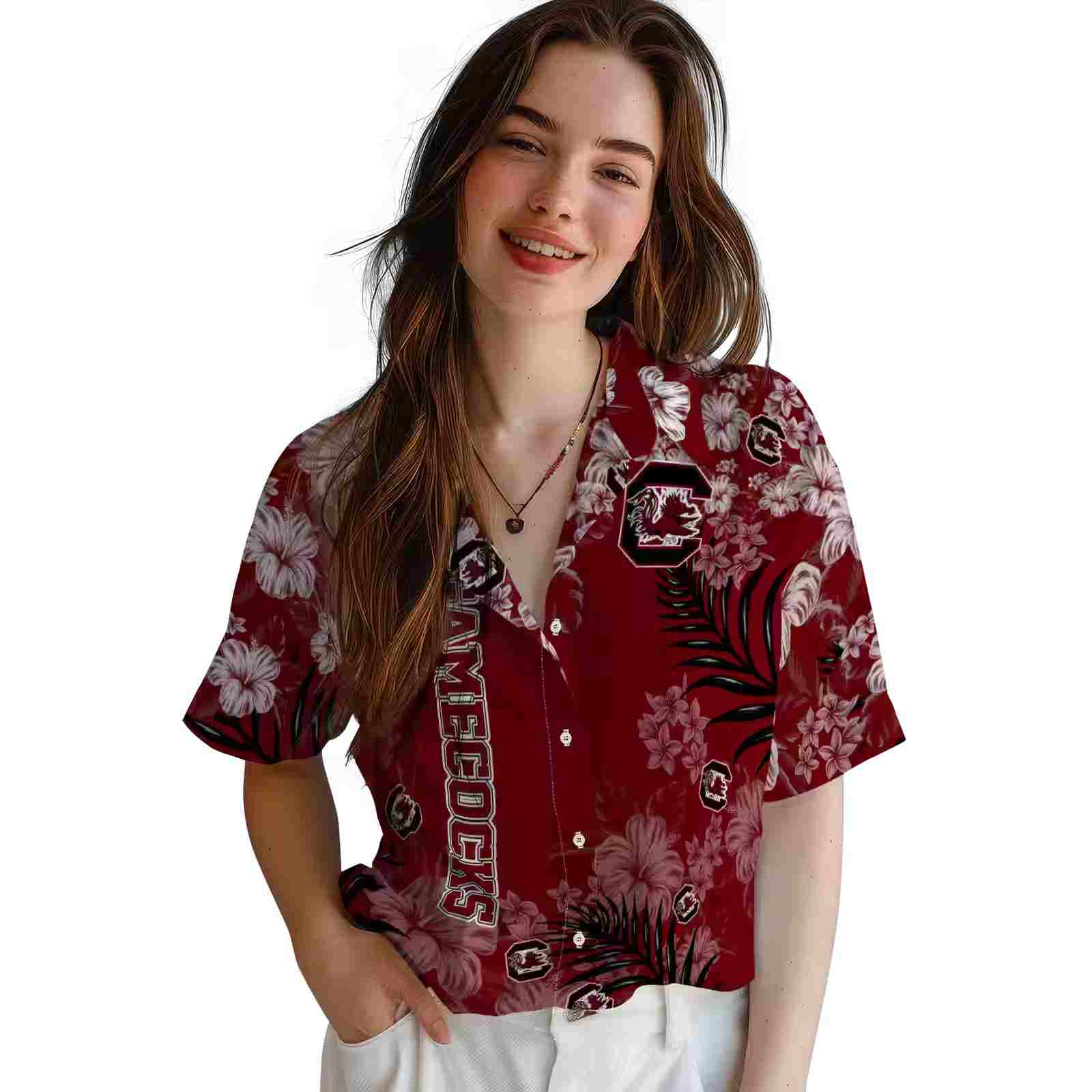 south carolina gamecocks hibiscus print garnet hawaiian shirt latest model