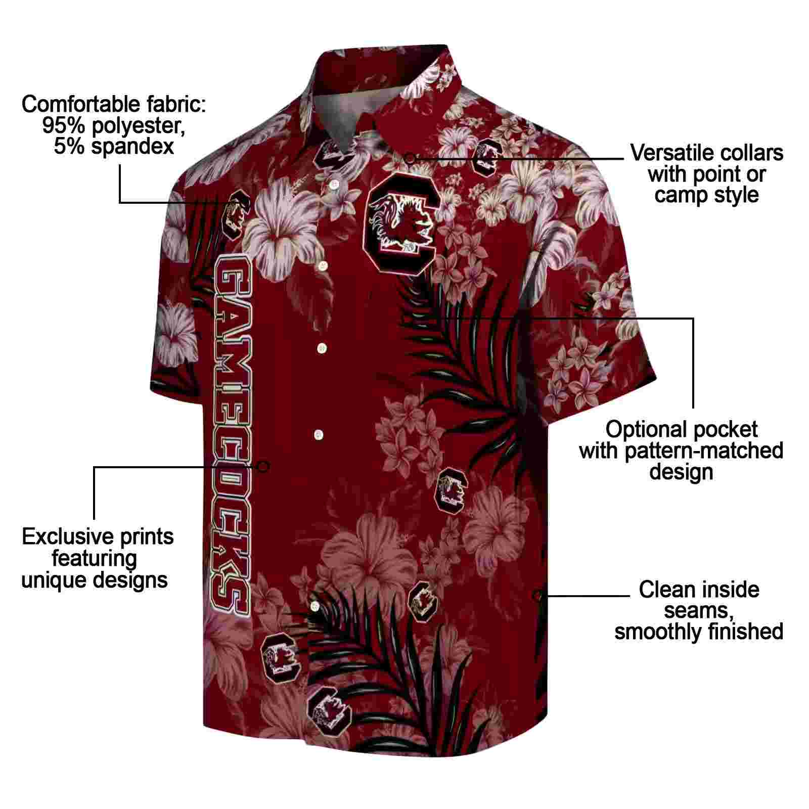 south carolina gamecocks hibiscus print garnet hawaiian shirt new arrival