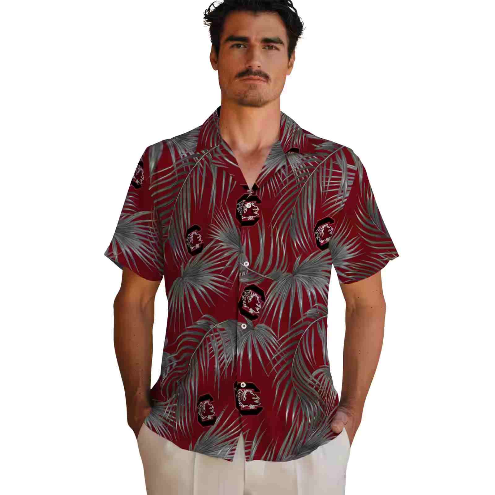 south carolina gamecocks leafy palms garnet hawaiian shirt fashion forward