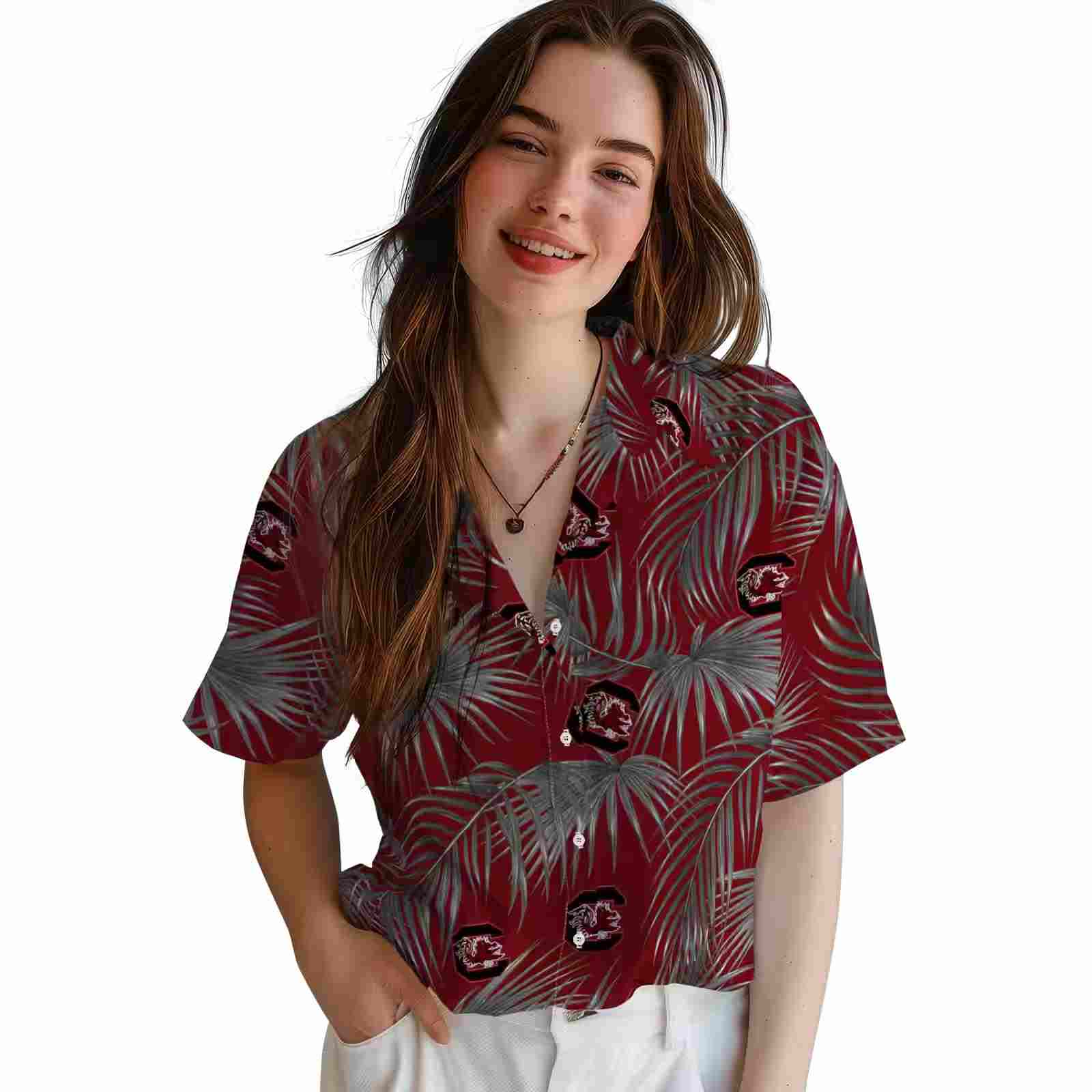 south carolina gamecocks leafy palms garnet hawaiian shirt latest model