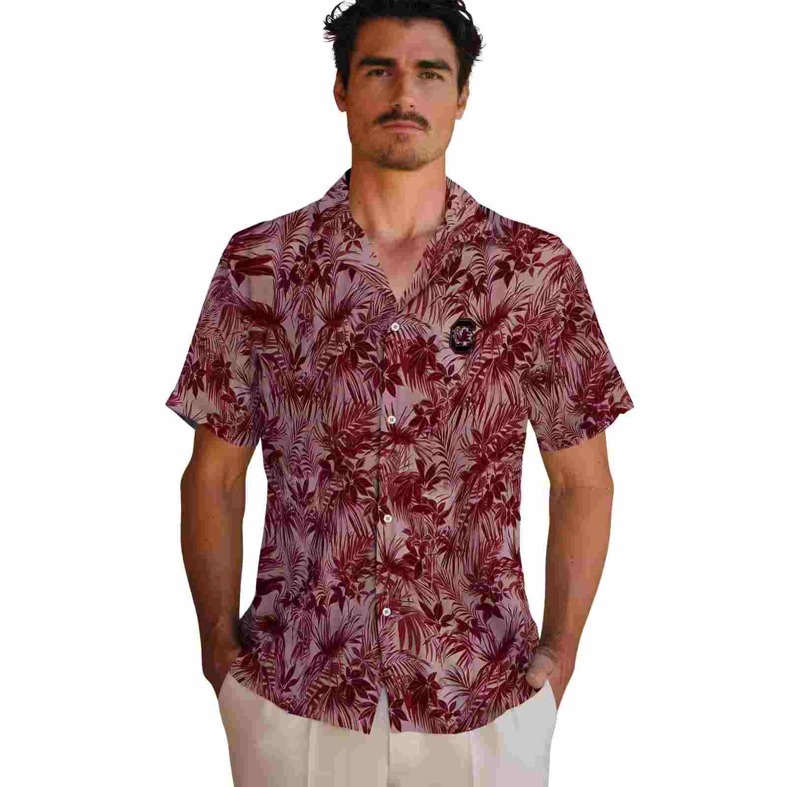 south carolina gamecocks leafy pattern garnet hawaiian shirt fashion forward