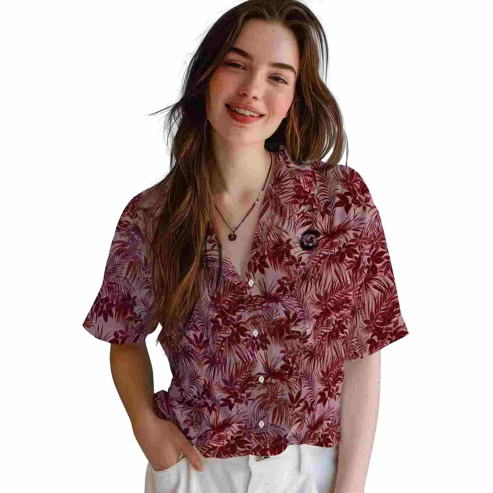 south carolina gamecocks leafy pattern garnet hawaiian shirt latest model