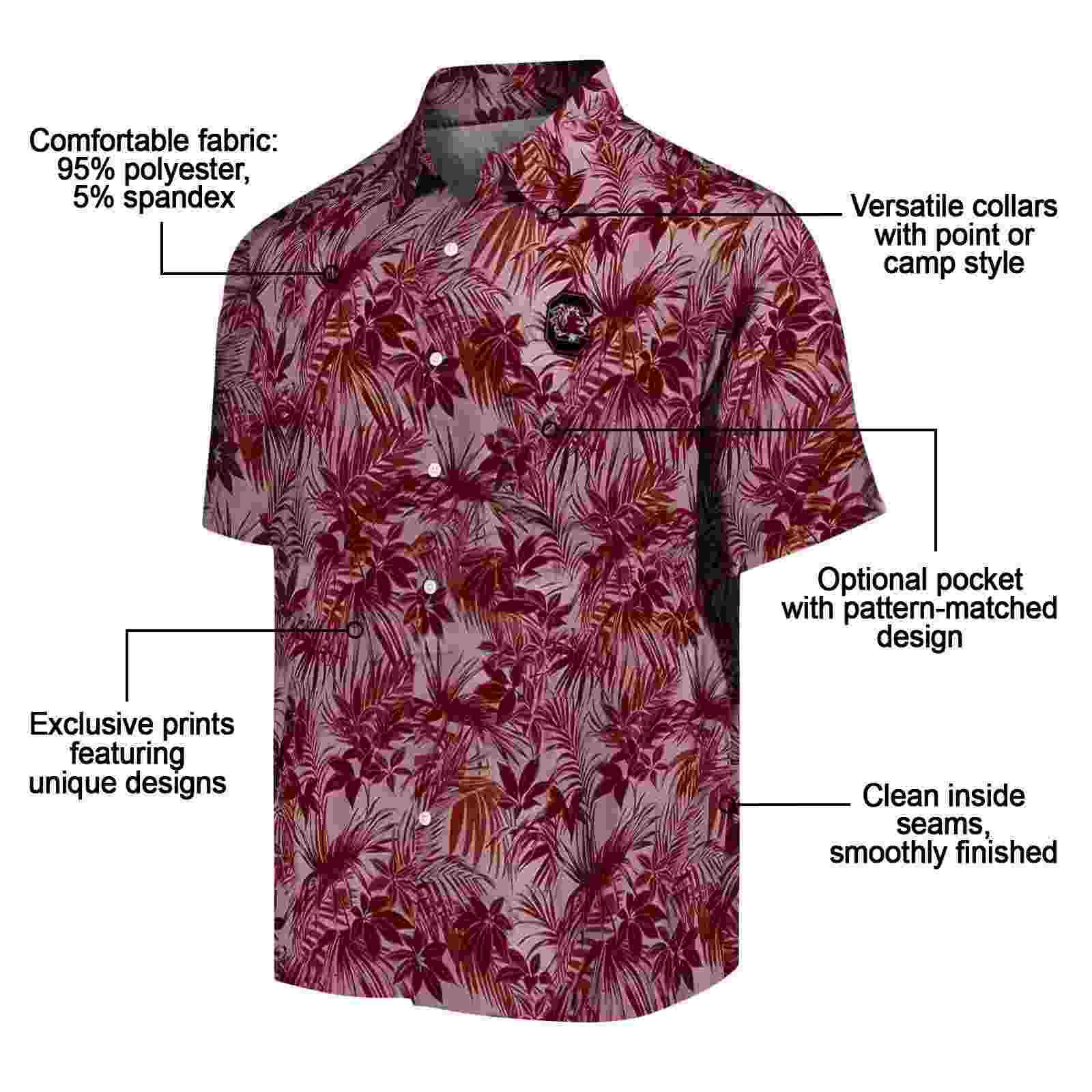 south carolina gamecocks leafy pattern garnet hawaiian shirt new arrival