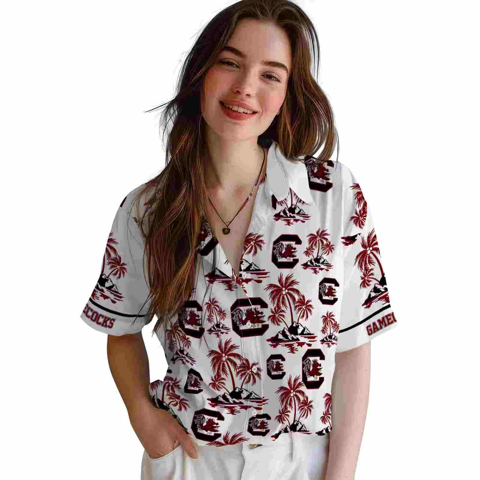 south carolina gamecocks palm island print garnet white hawaiian shirt latest model