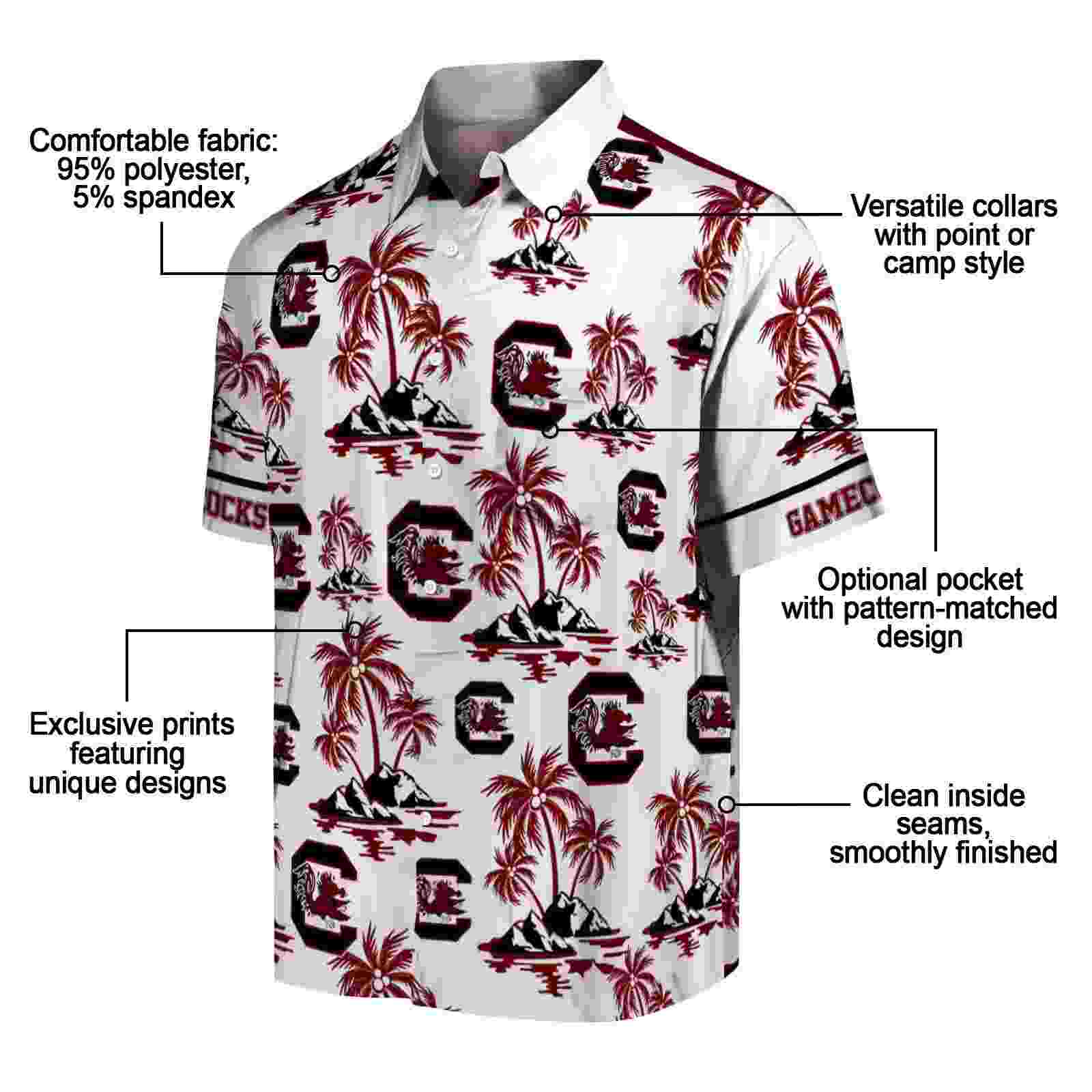 south carolina gamecocks palm island print garnet white hawaiian shirt new arrival