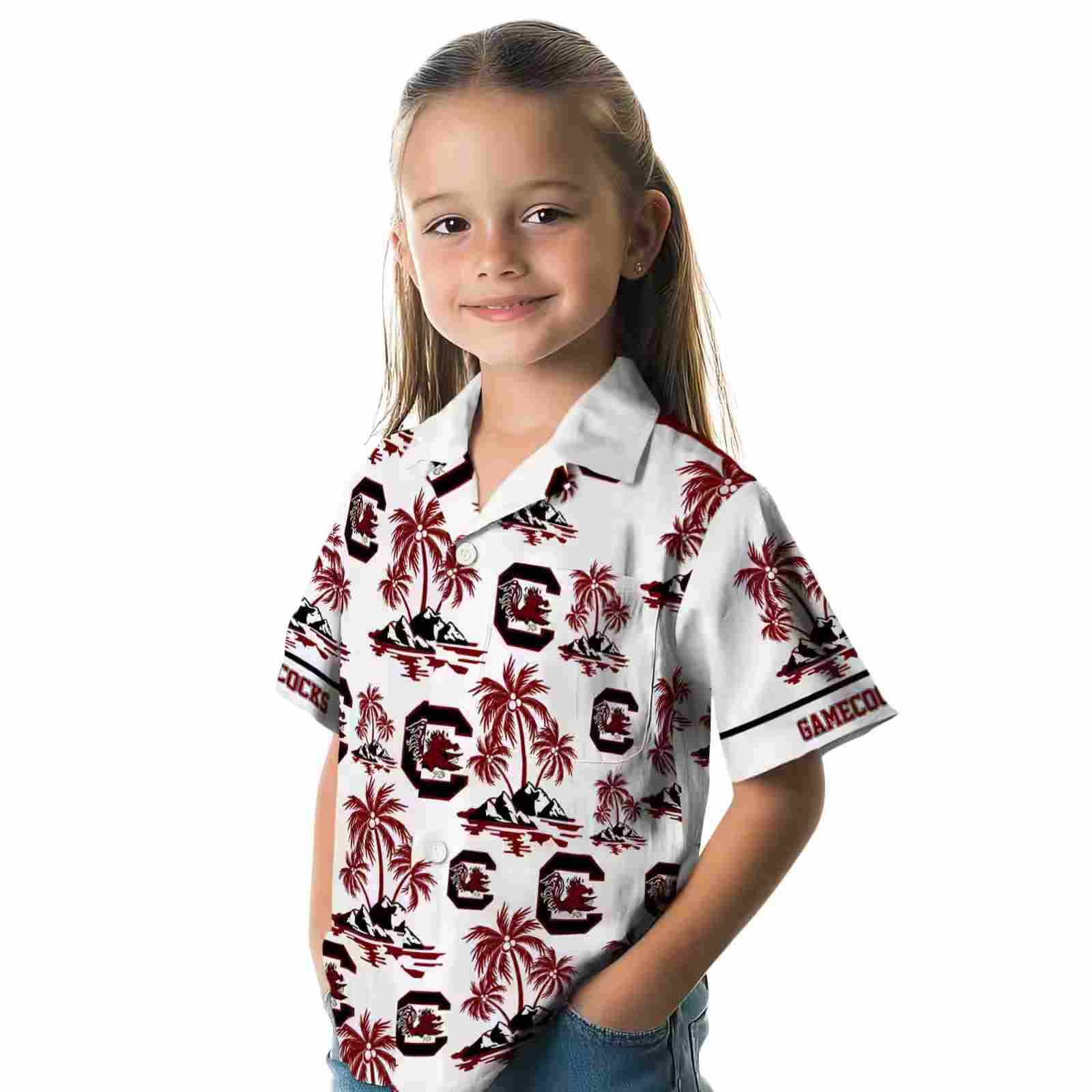 south carolina gamecocks palm island print garnet white hawaiian shirt premium grade