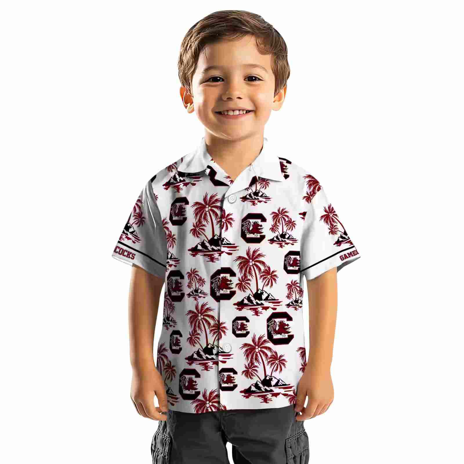 south carolina gamecocks palm island print garnet white hawaiian shirt top rated