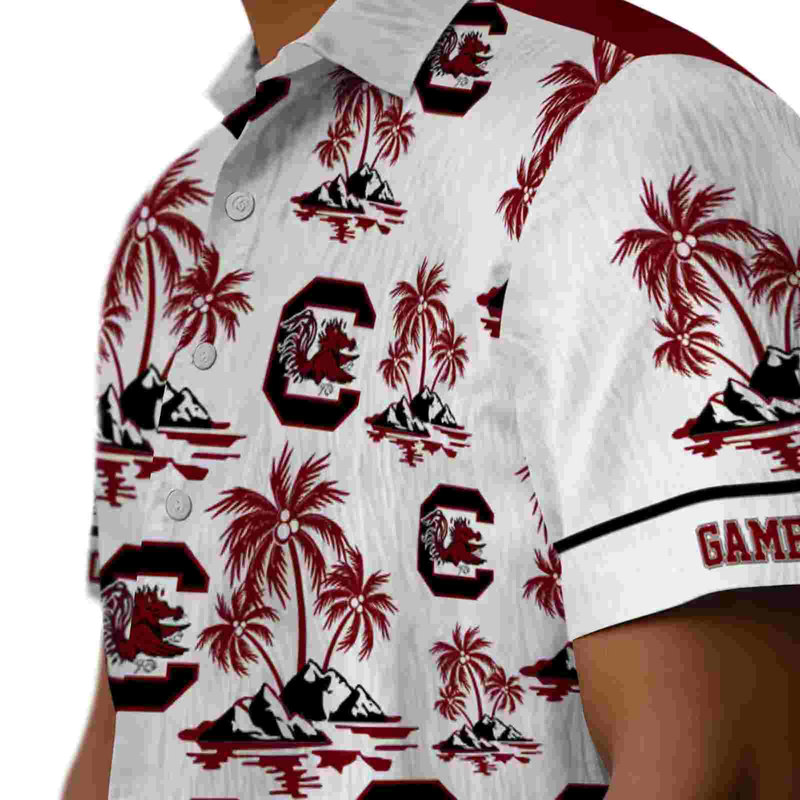 south carolina gamecocks palm island print garnet white hawaiian shirt trendy