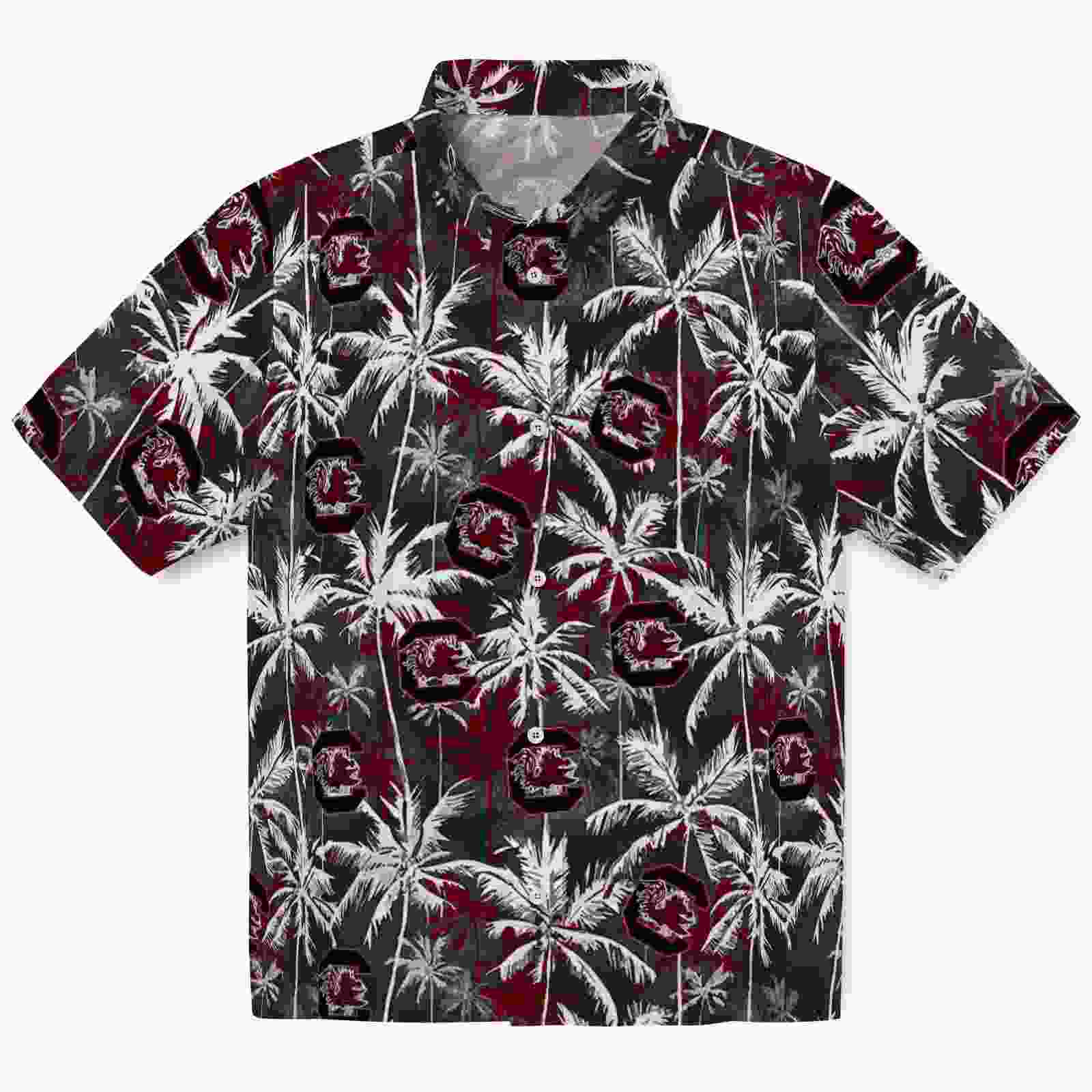 South Carolina Gamecocks Palm Pattern Garnet Black Hawaiian Shirt