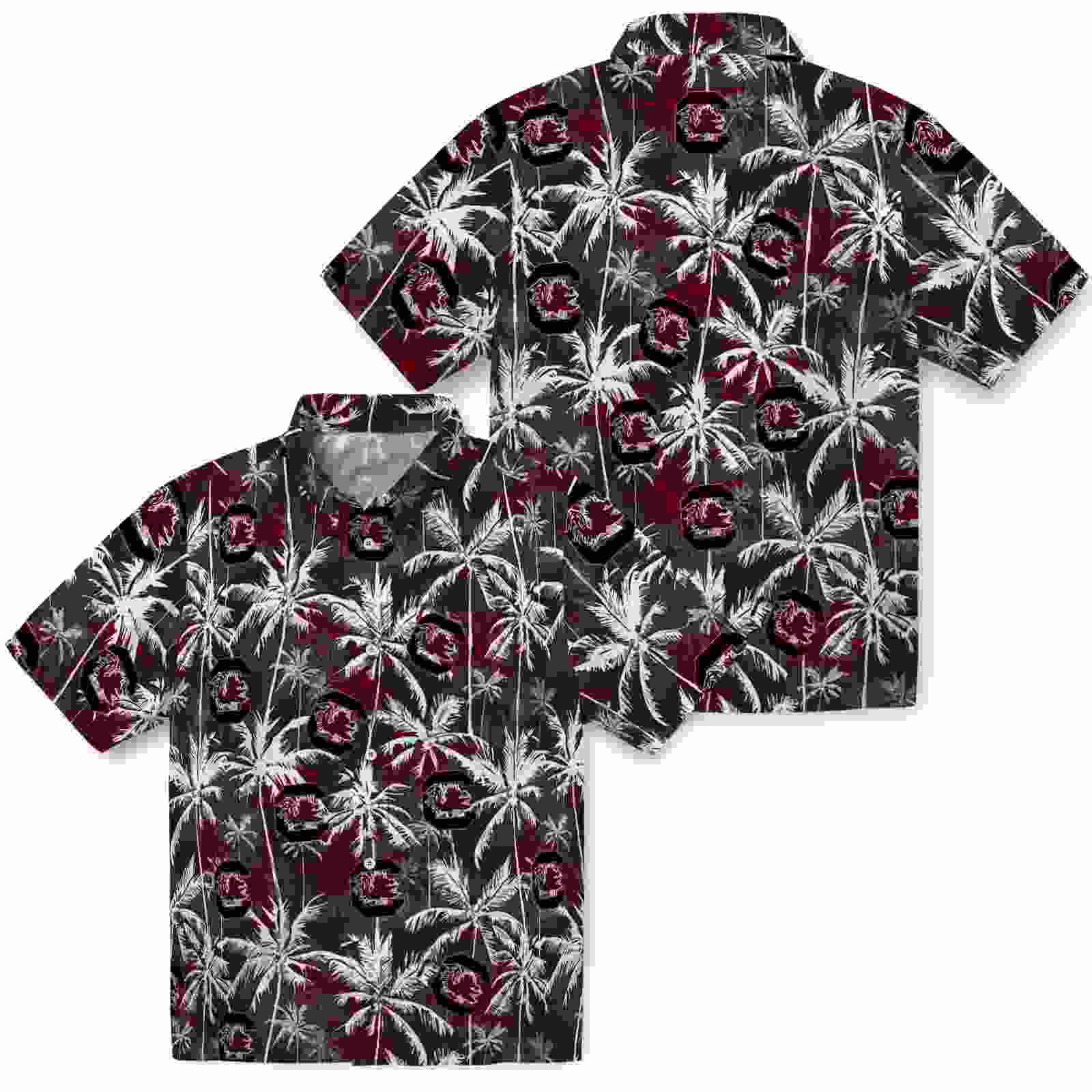 south carolina gamecocks palm pattern garnet black hawaiian shirt high quality