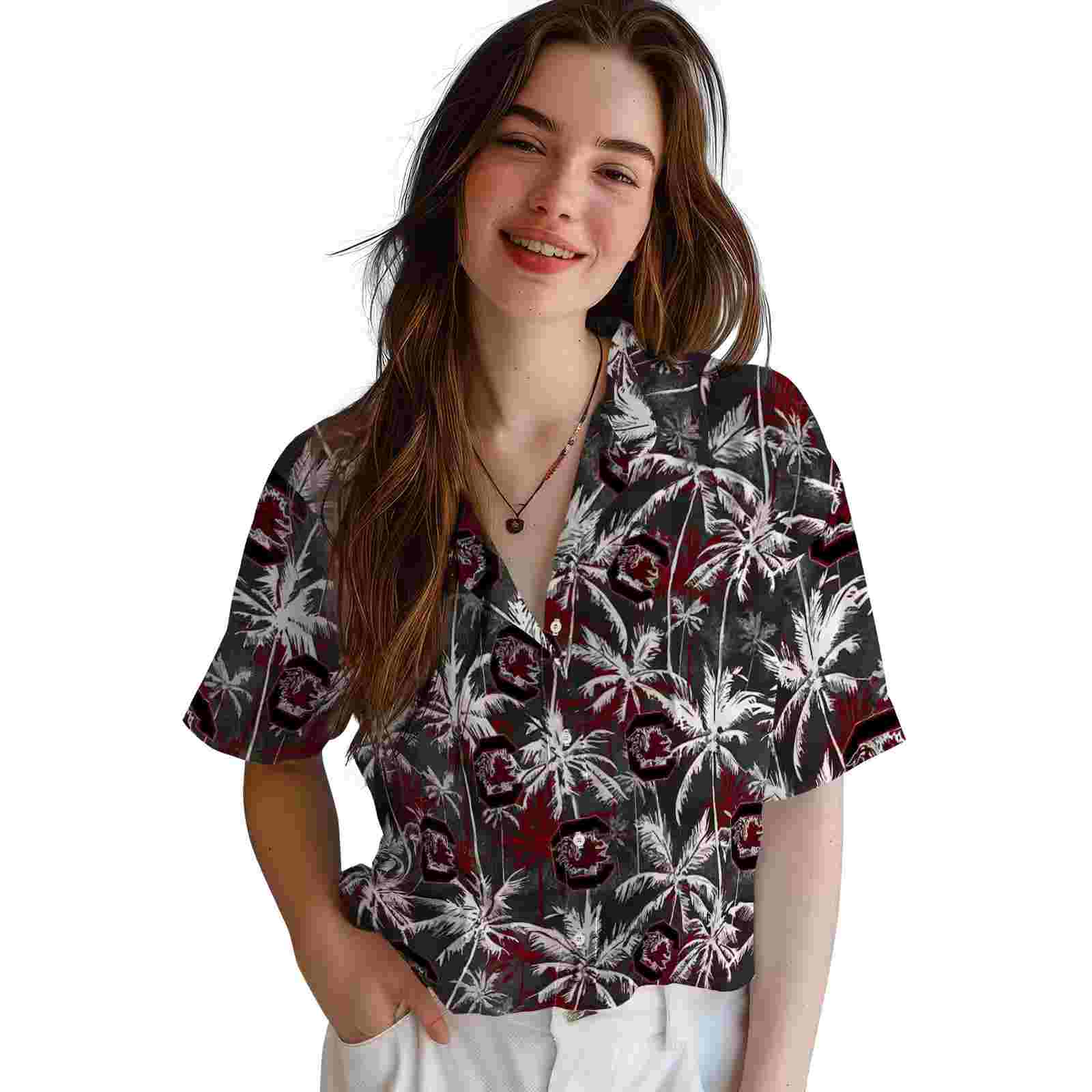 south carolina gamecocks palm pattern garnet black hawaiian shirt latest model