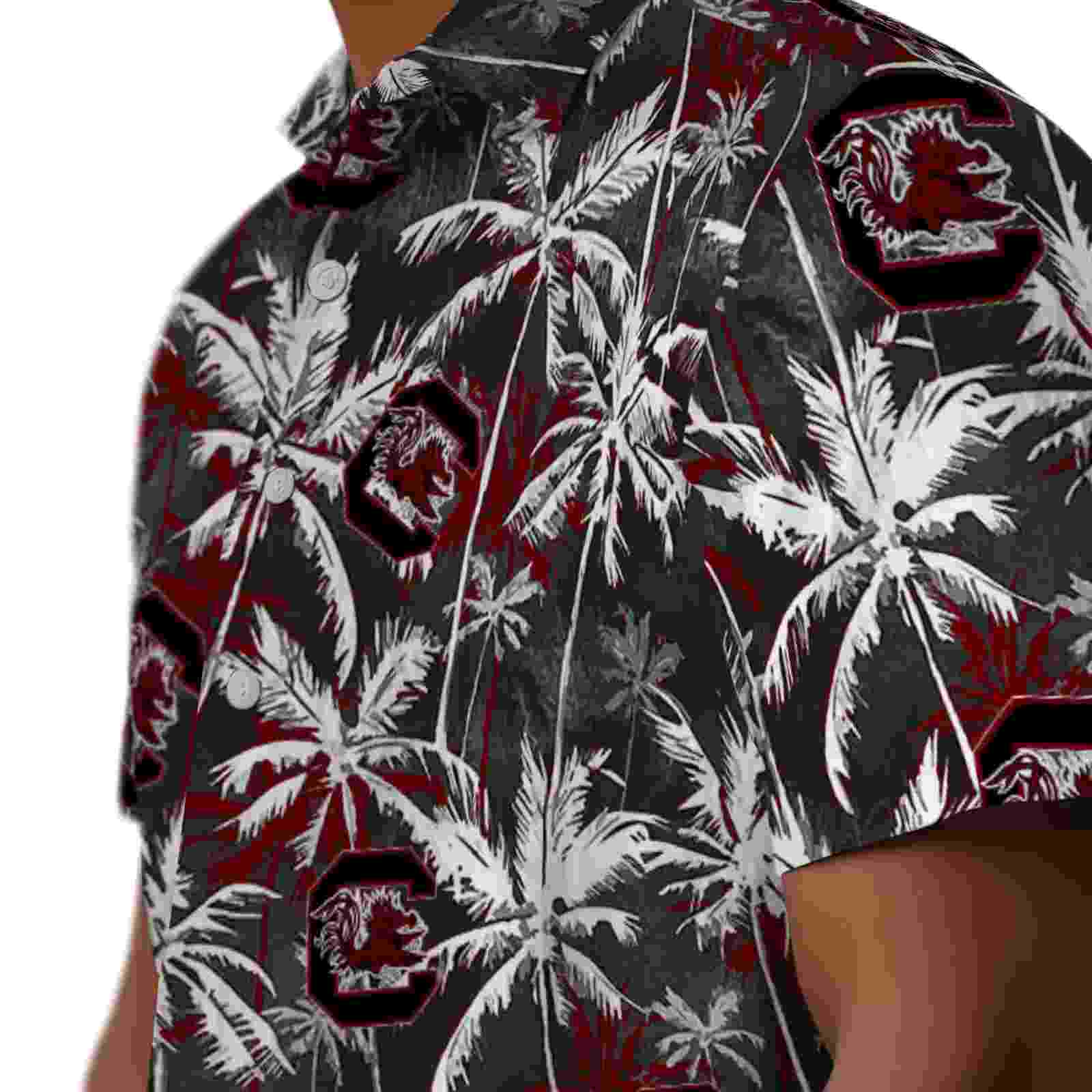 south carolina gamecocks palm pattern garnet black hawaiian shirt trendy