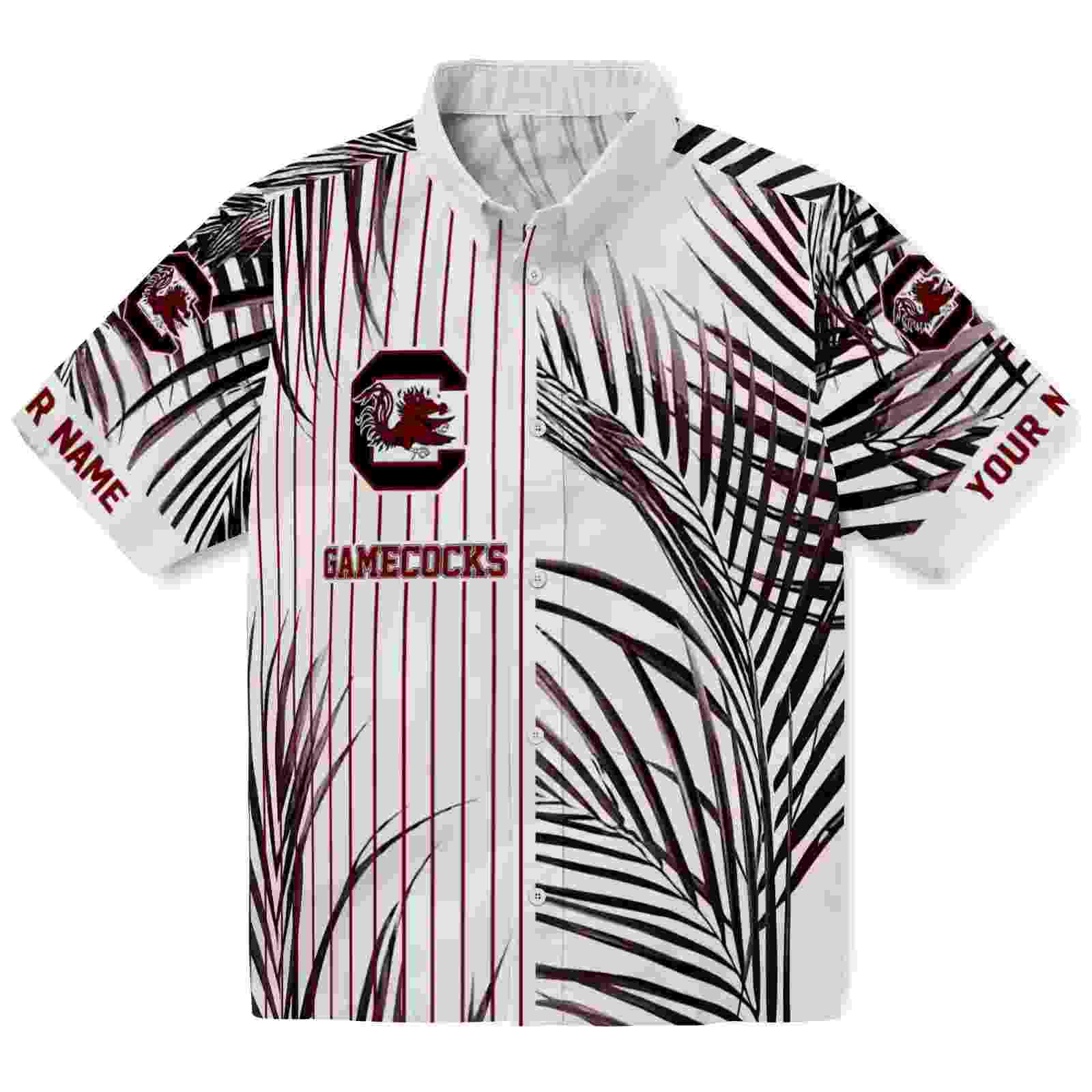 South Carolina Gamecocks Palm Stripes Garnet Black White Hawaiian Shirt