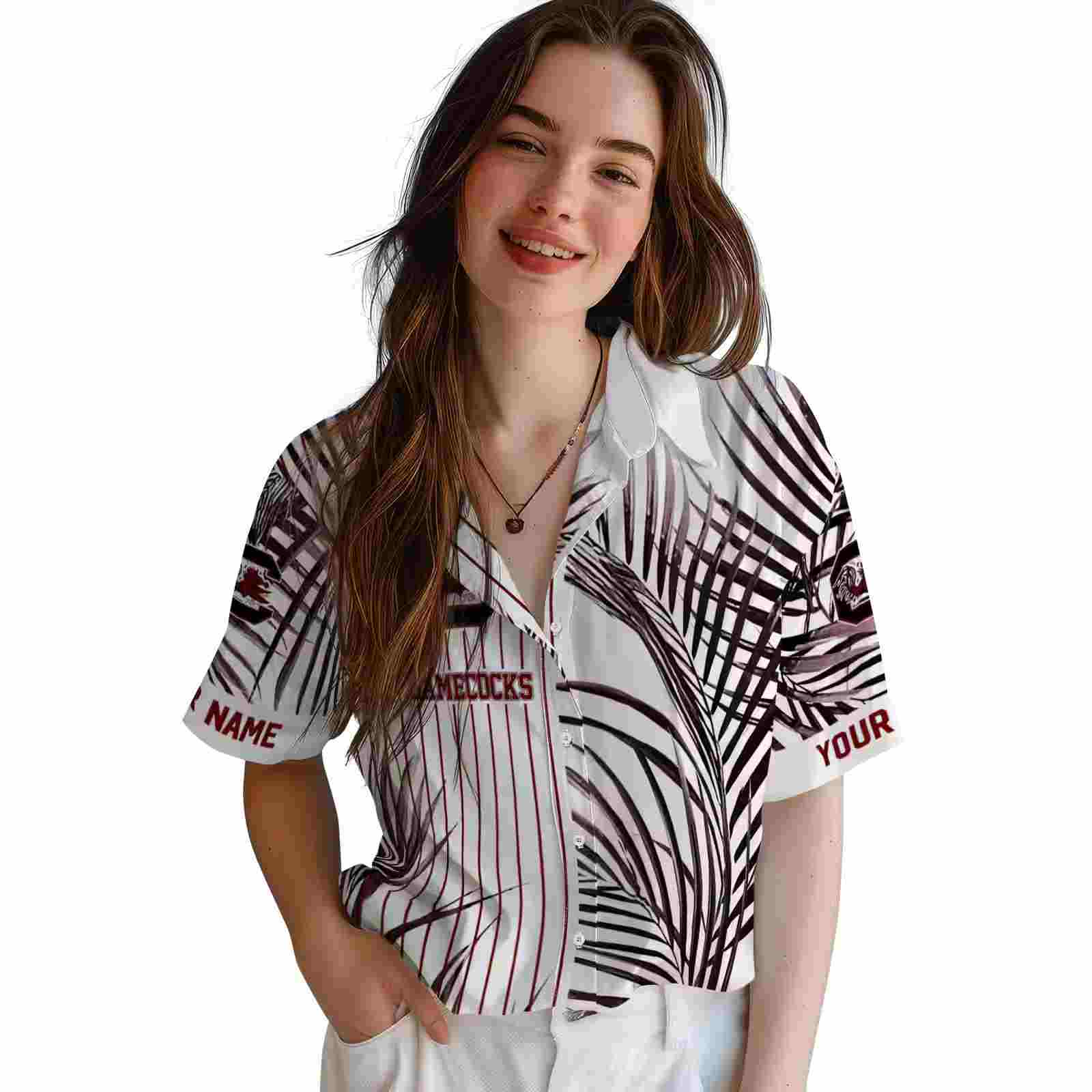 south carolina gamecocks palm stripes garnet black white hawaiian shirt latest model