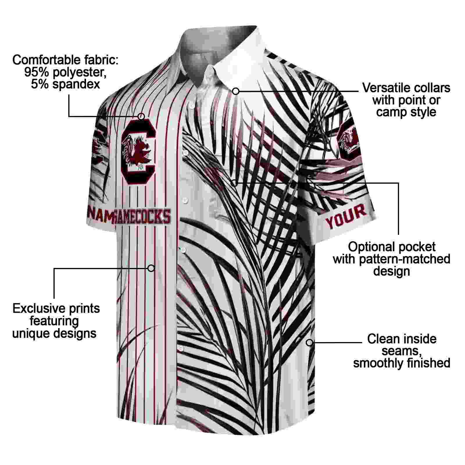 south carolina gamecocks palm stripes garnet black white hawaiian shirt new arrival