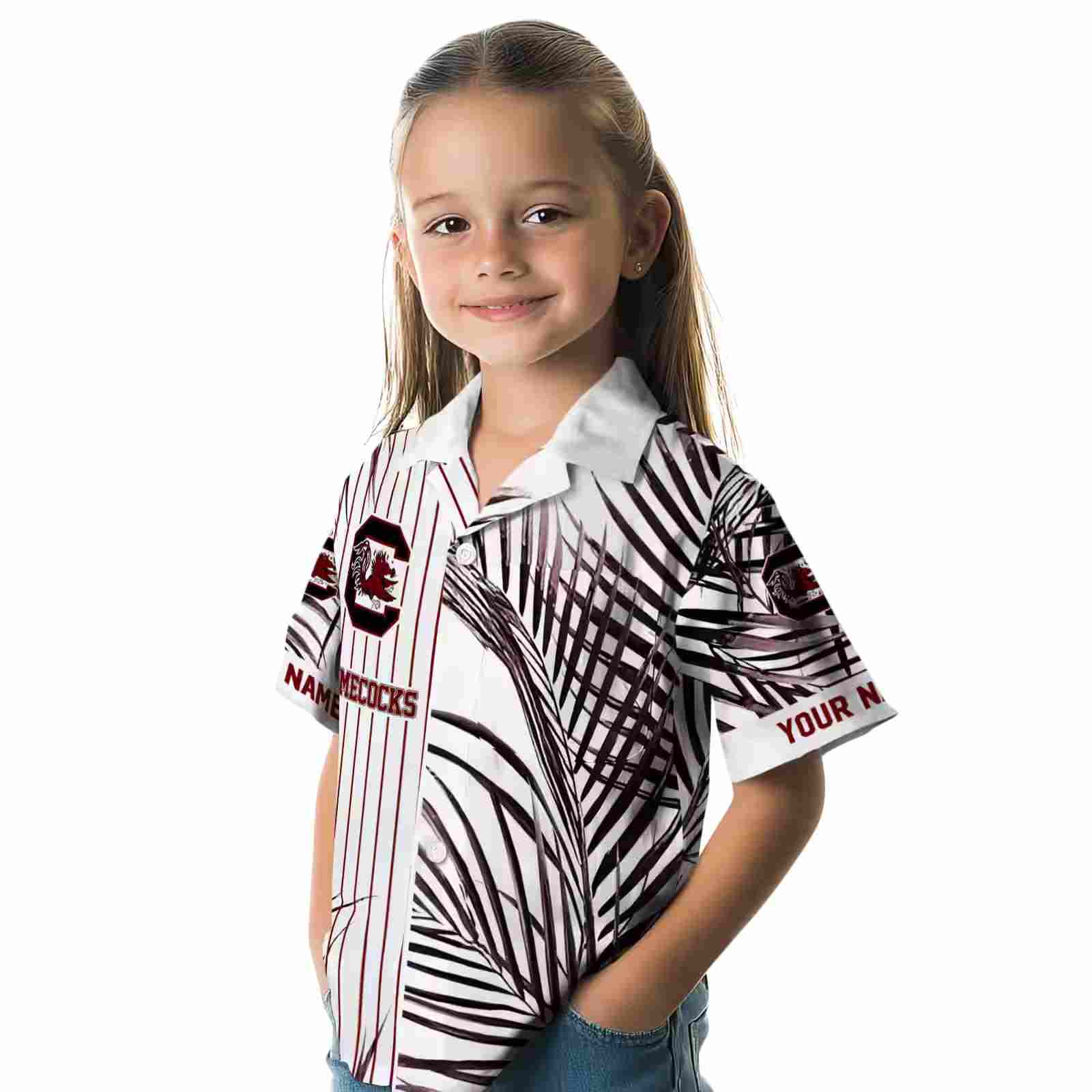 south carolina gamecocks palm stripes garnet black white hawaiian shirt premium grade