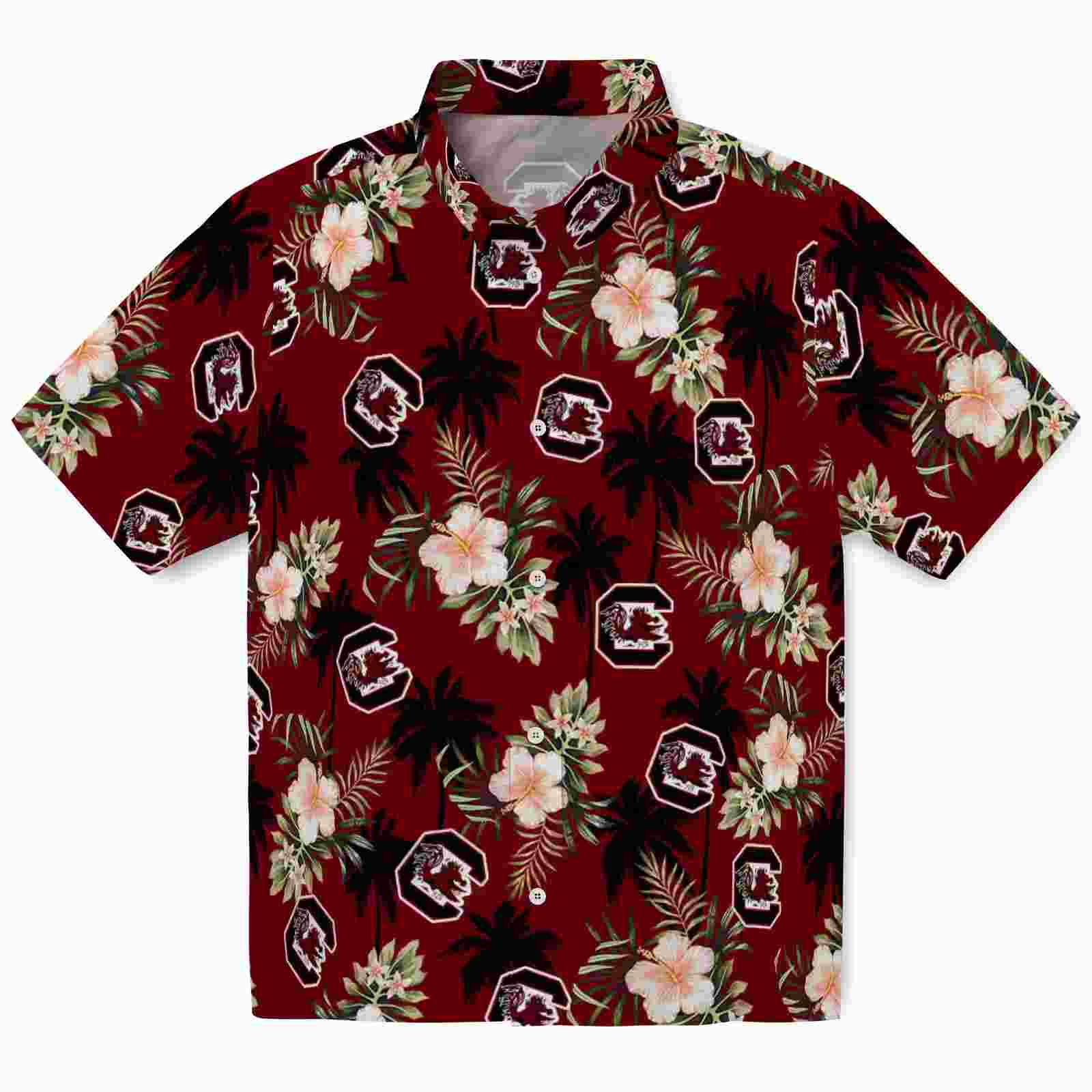 South Carolina Gamecocks Palm Tree Flower Garnet Hawaiian Shirt