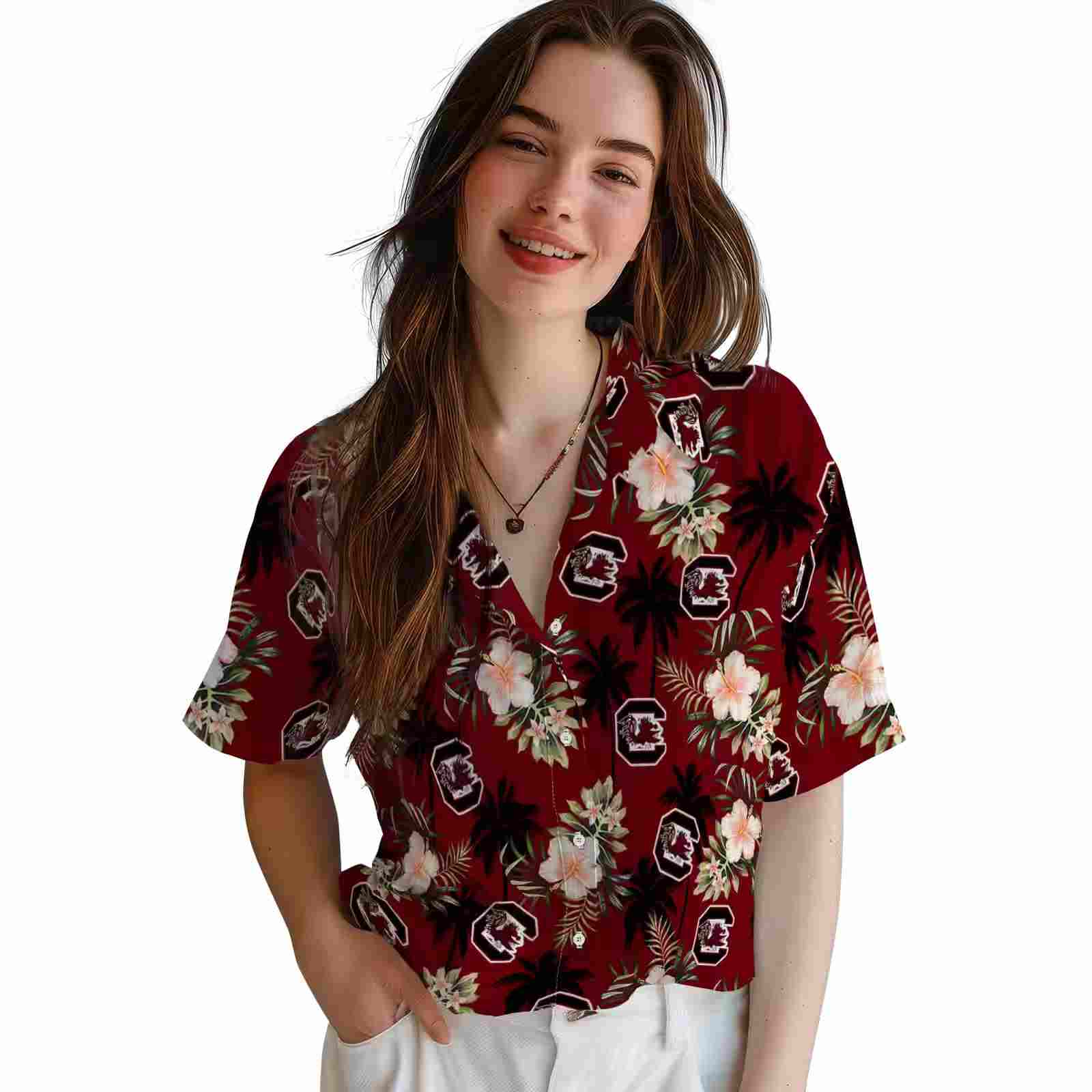 south carolina gamecocks palm tree flower garnet hawaiian shirt latest model