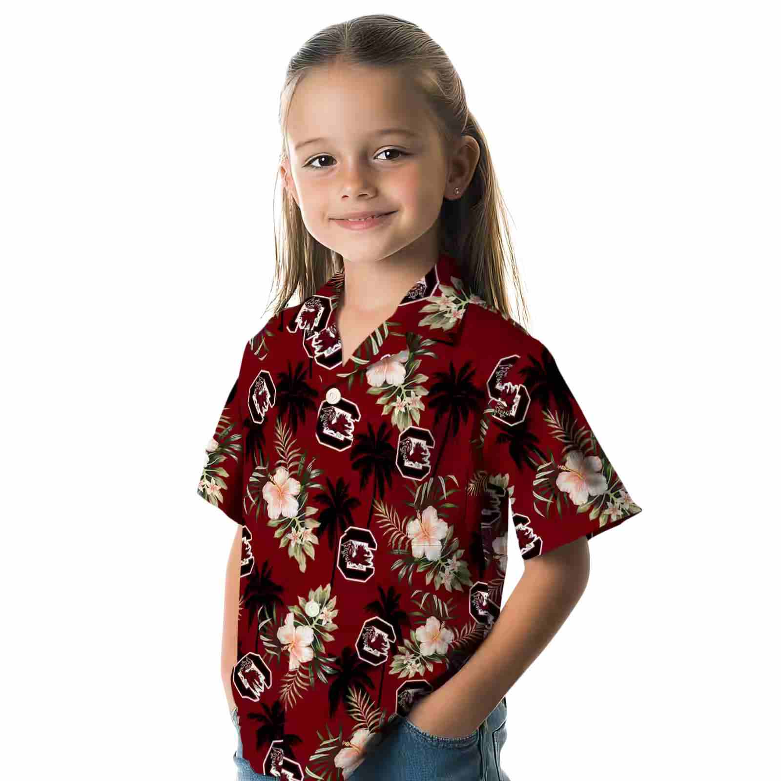 south carolina gamecocks palm tree flower garnet hawaiian shirt premium grade