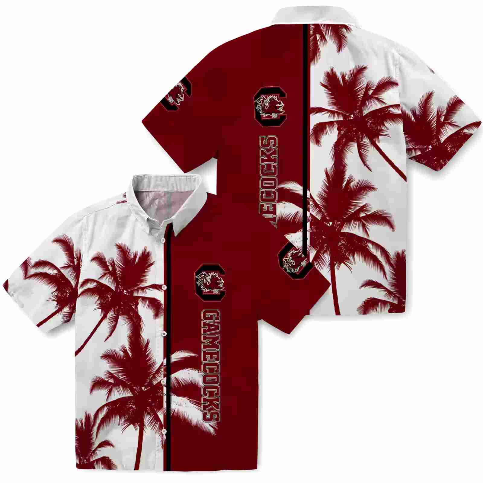 south carolina gamecocks palm trees garnet white hawaiian shirt high quality