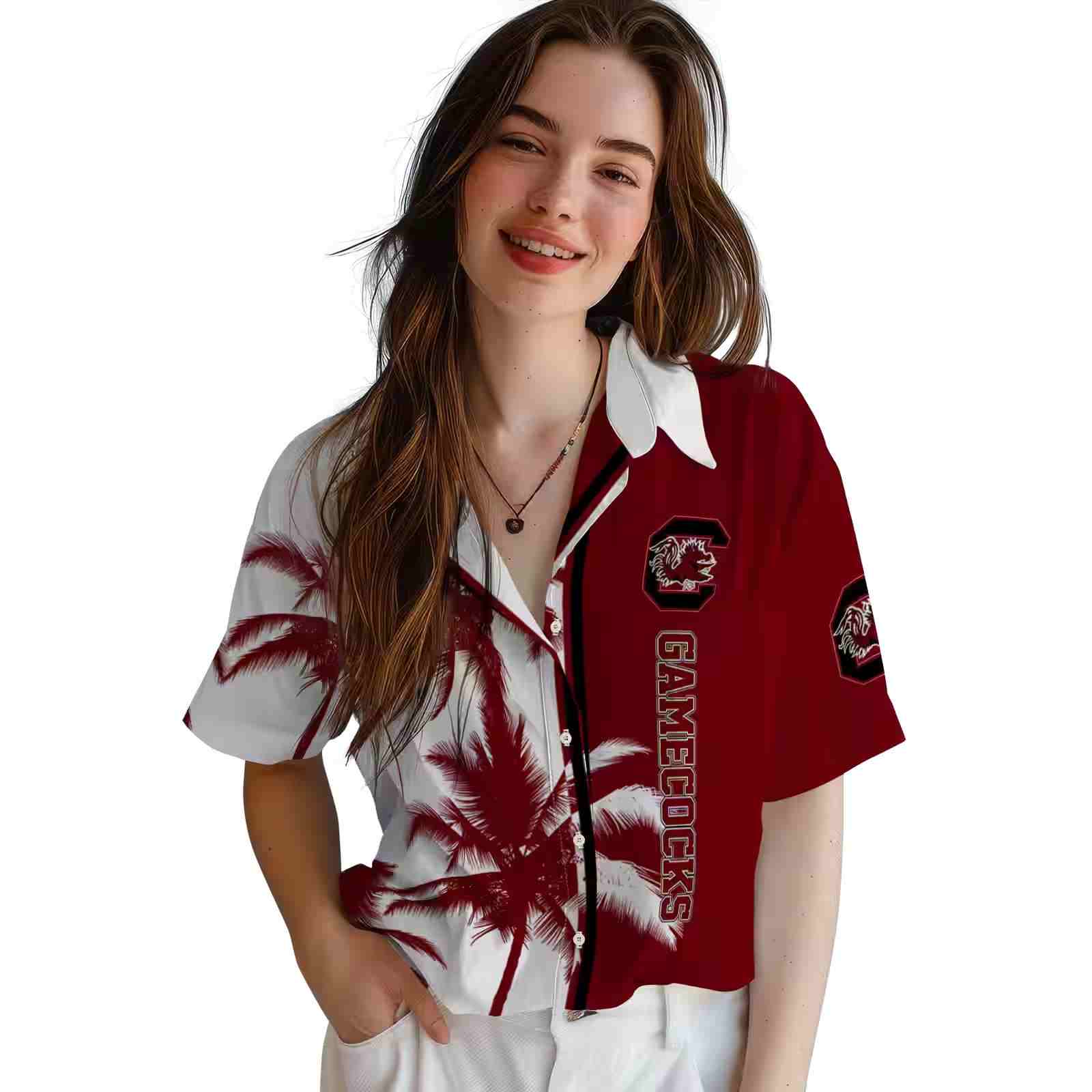 south carolina gamecocks palm trees garnet white hawaiian shirt latest model