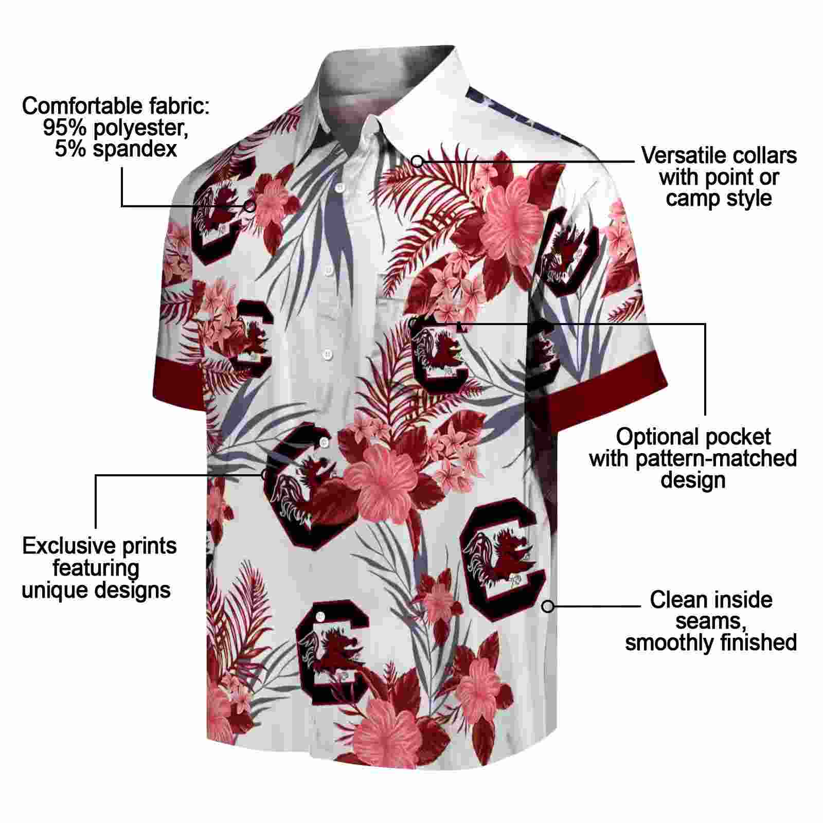 south carolina gamecocks patriotic hibiscus design garnet white hawaiian shirt new arrival