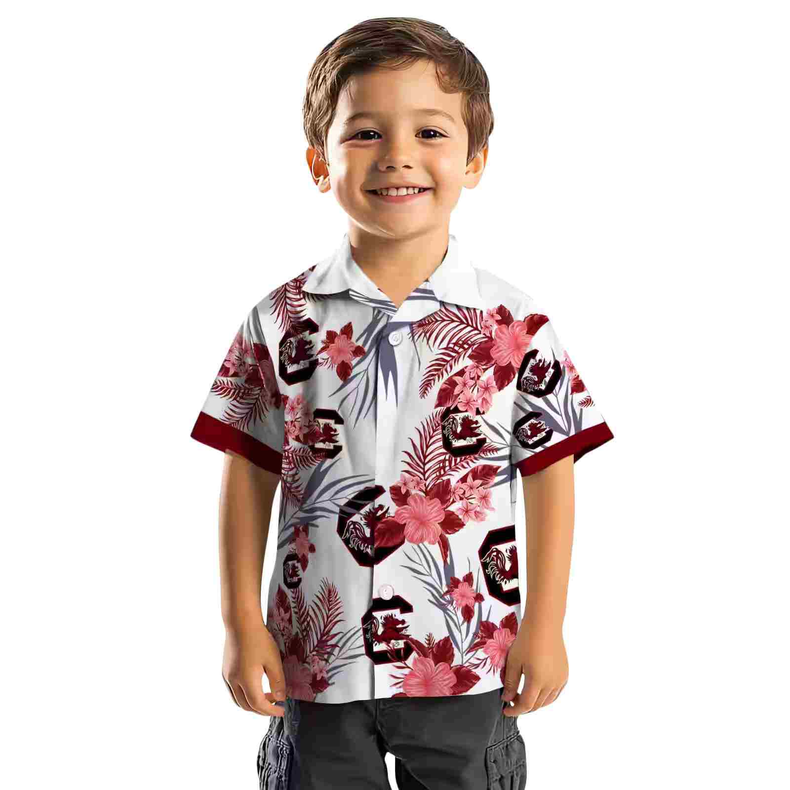 south carolina gamecocks patriotic hibiscus design garnet white hawaiian shirt top rated