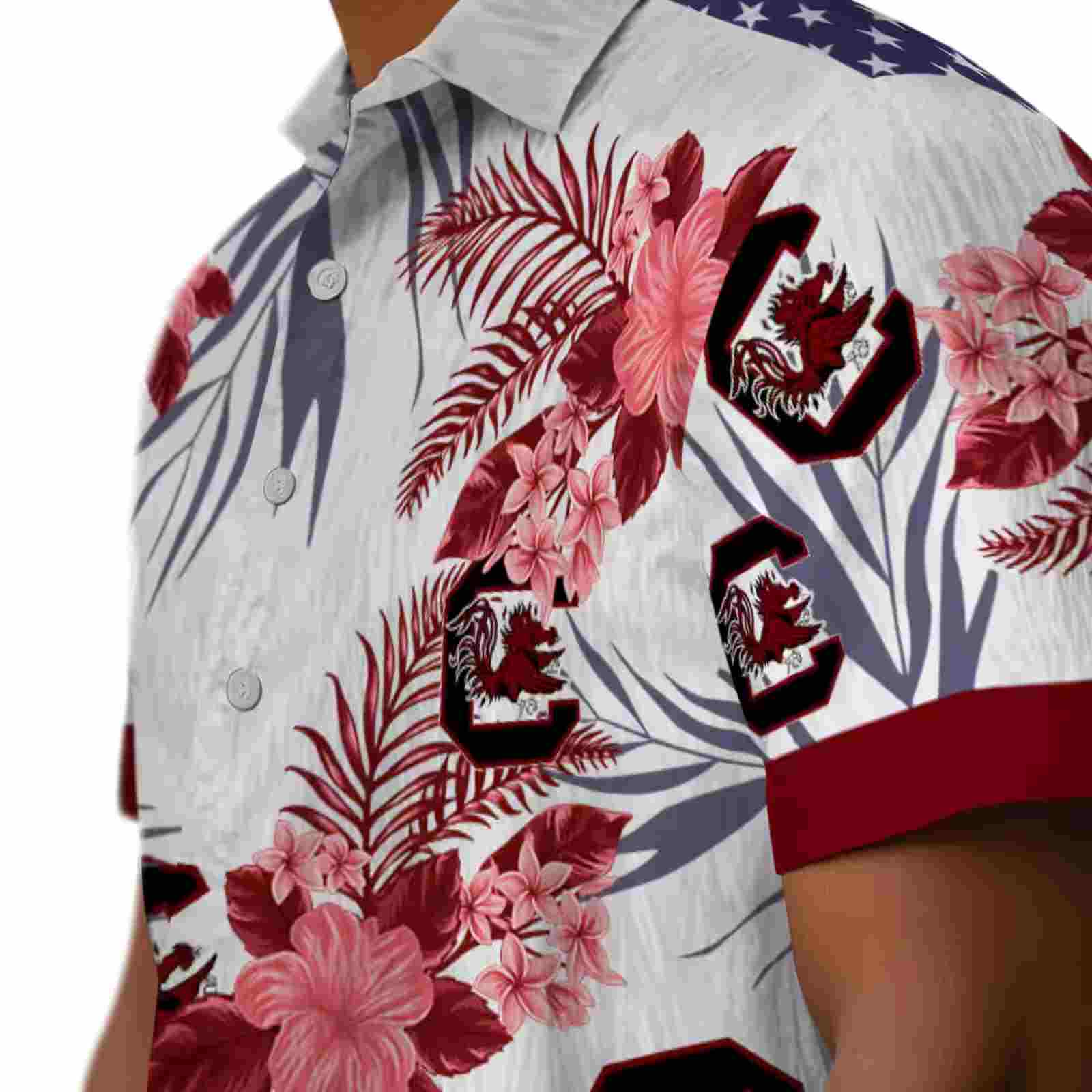 south carolina gamecocks patriotic hibiscus design garnet white hawaiian shirt trendy