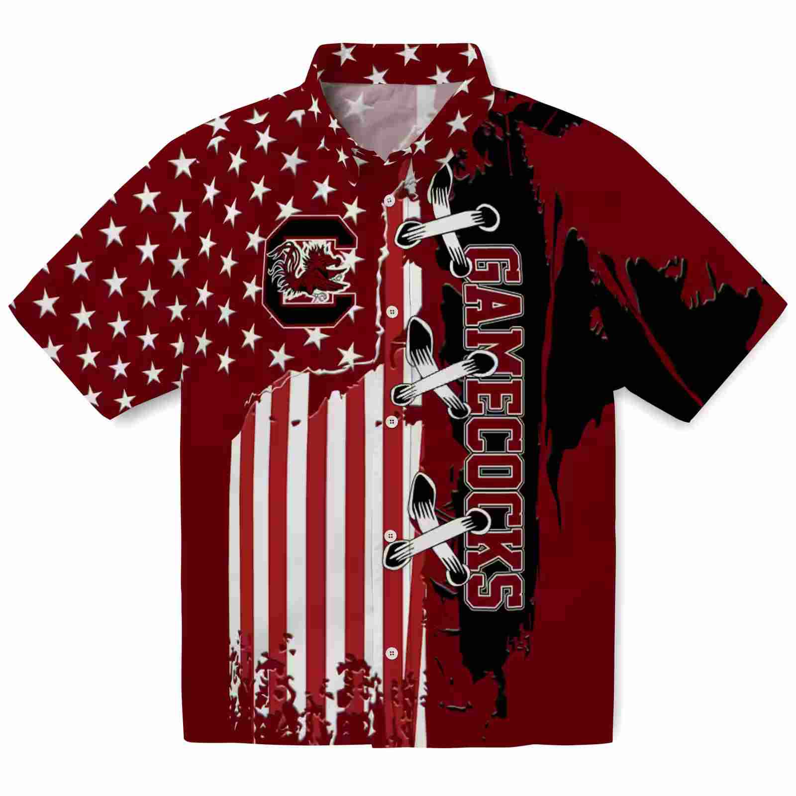 South Carolina Gamecocks Stitched Flag Garnet Hawaiian Shirt