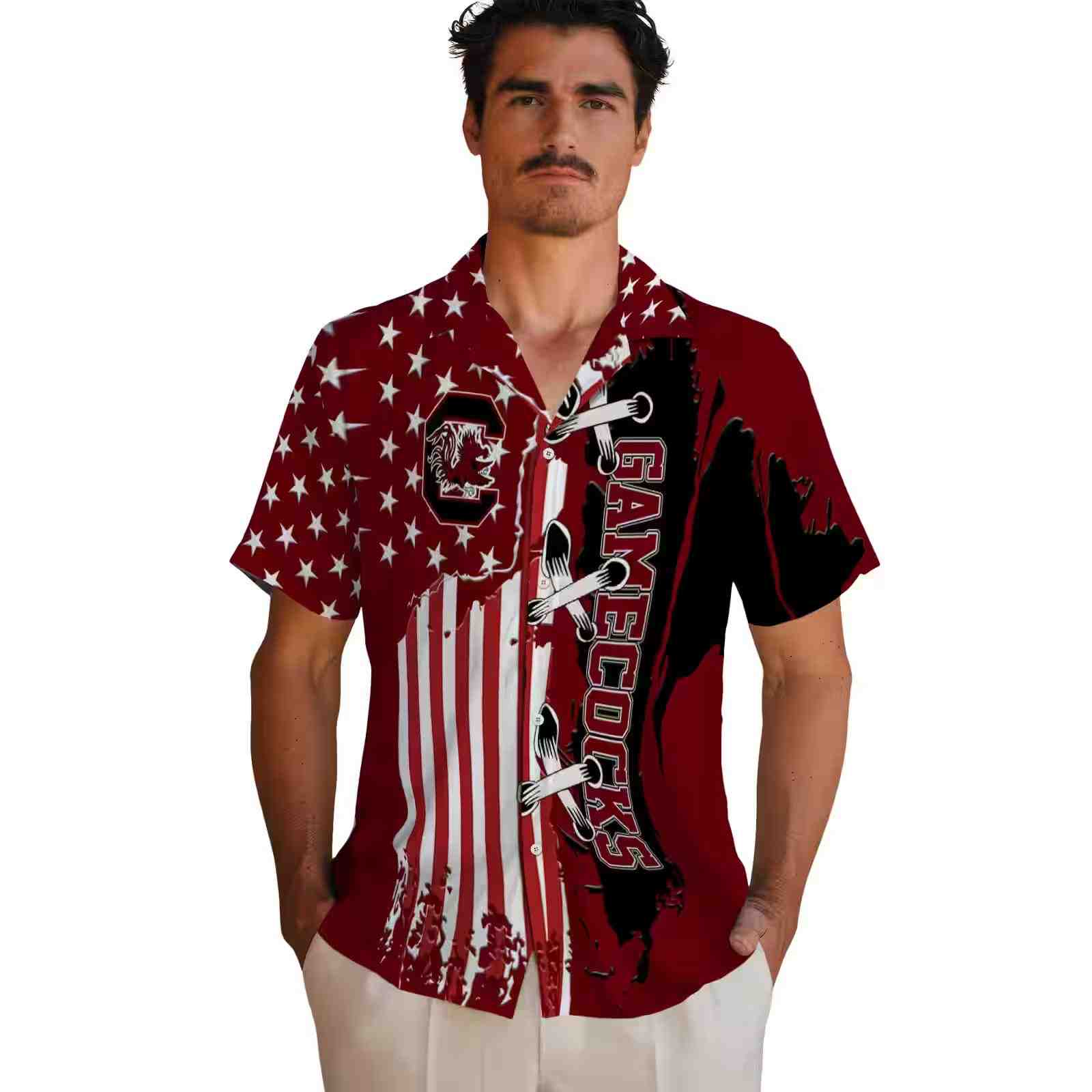 south carolina gamecocks stitched flag garnet hawaiian shirt fashion forward