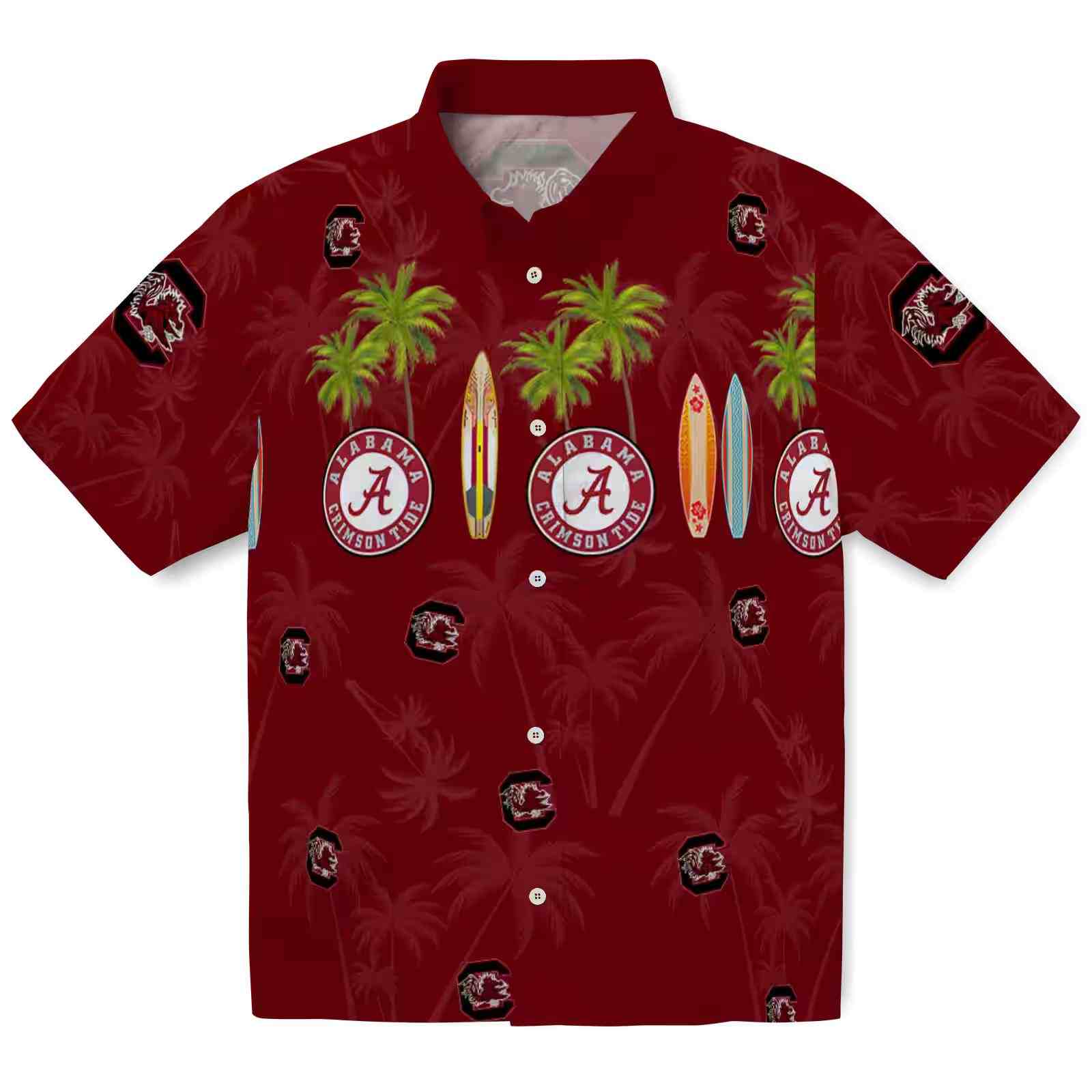 South Carolina Gamecocks Surfboard Palm Garnet Hawaiian Shirt