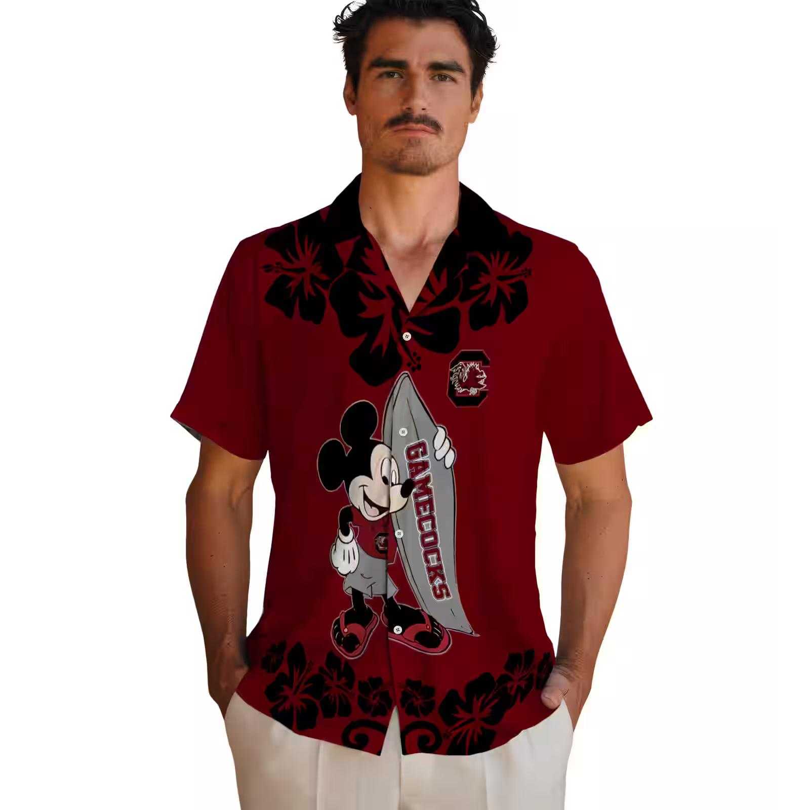 south carolina gamecocks surfing mickey garnet hawaiian shirt fashion forward