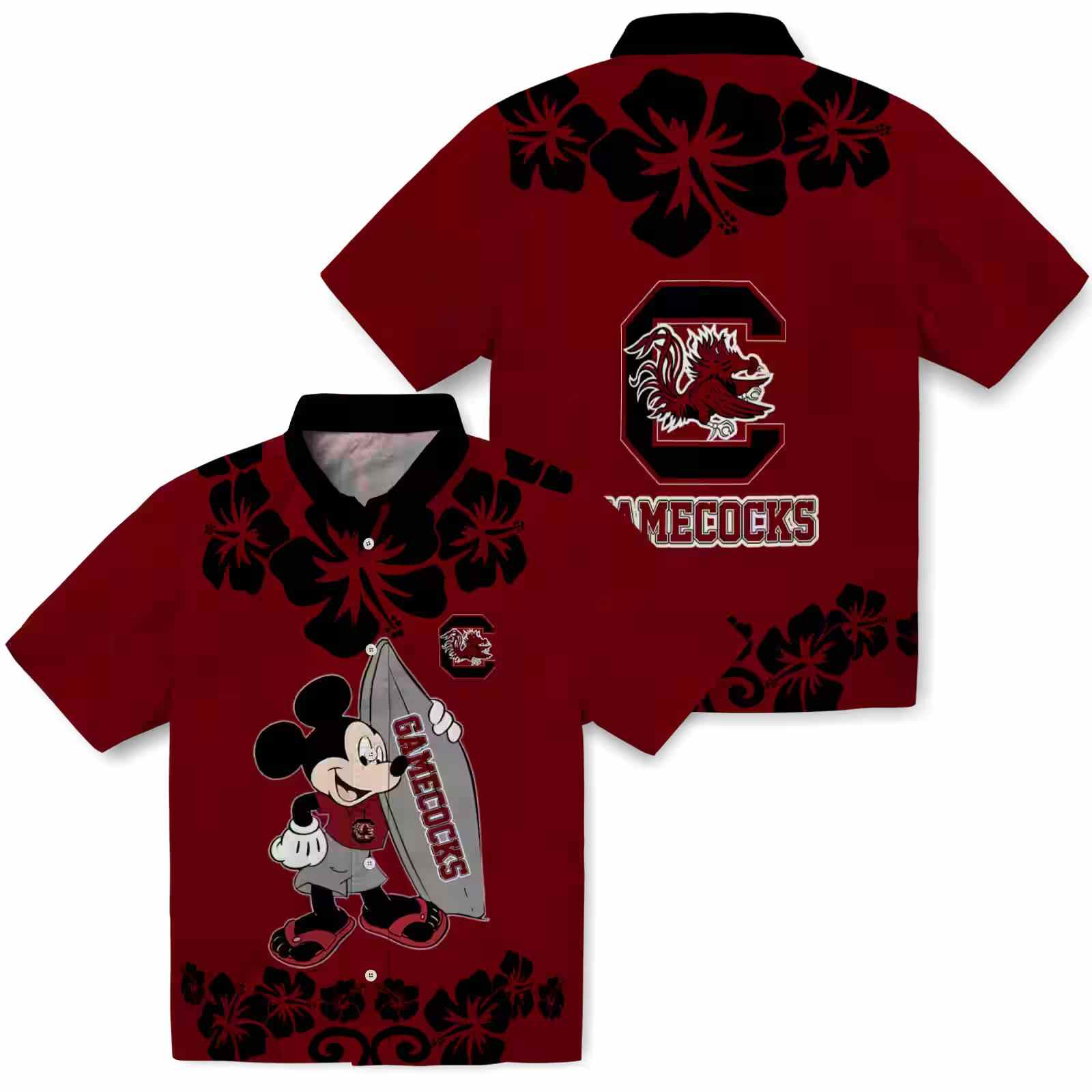 south carolina gamecocks surfing mickey garnet hawaiian shirt high quality