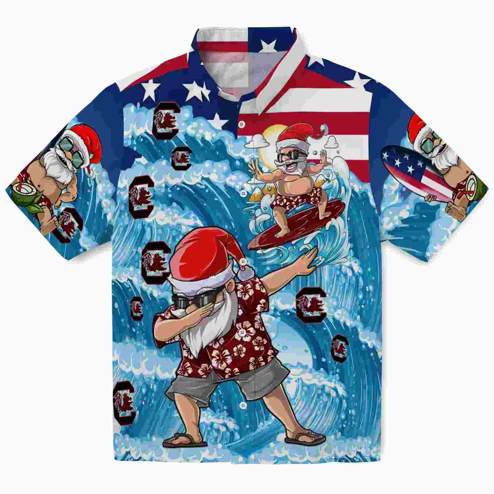 South Carolina Gamecocks Surfing Santa Blue Hawaiian Shirt