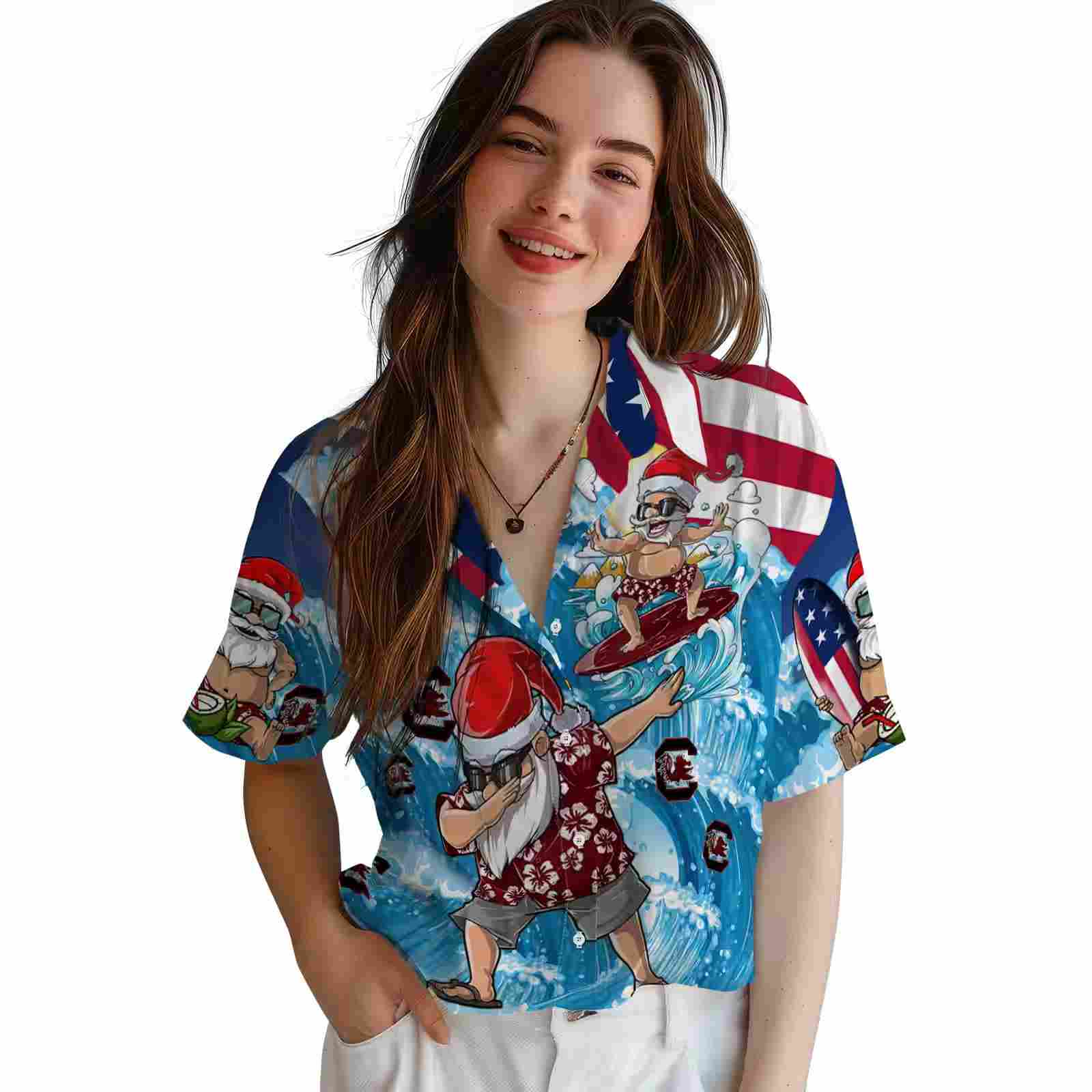 south carolina gamecocks surfing santa blue hawaiian shirt latest model