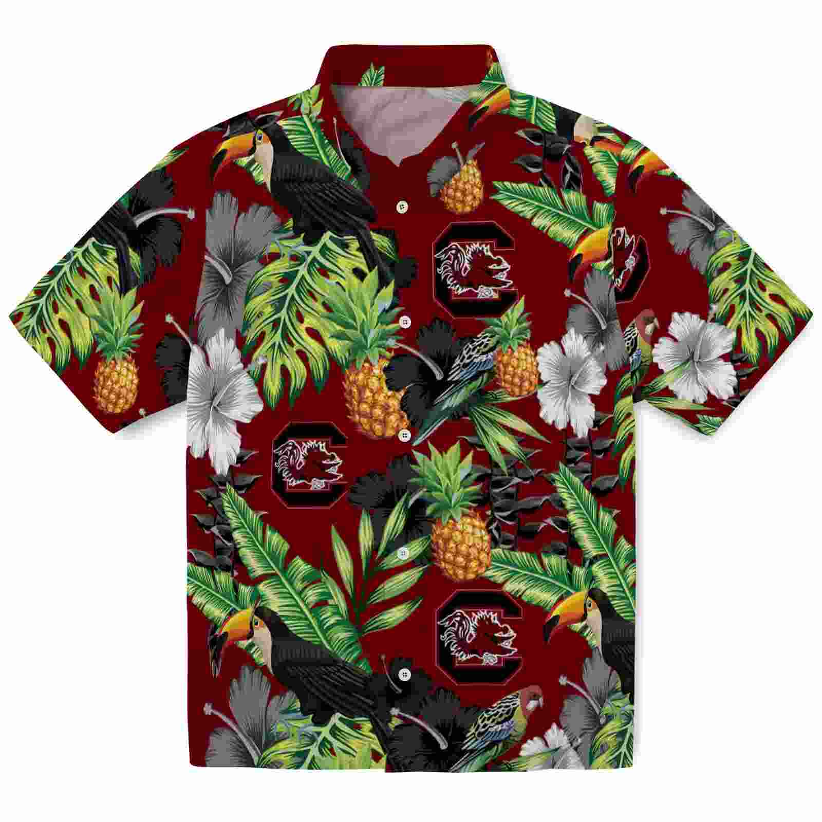 South Carolina Gamecocks Toucan Hibiscus Pineapple Garnet Green Hawaiian Shirt